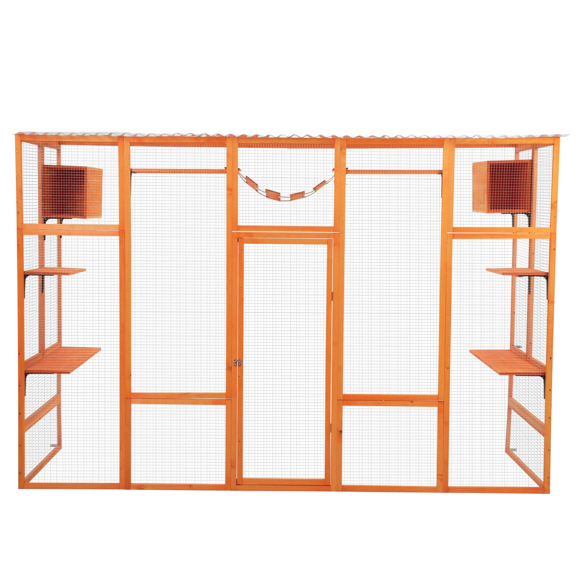 COZIWOW Outdoor Cat Enclosure, Catio Pet Safe House, 104" Extra Large Indoor Window Box with 7 Platforms, Resting Houses, and Walk-In Door, Orange