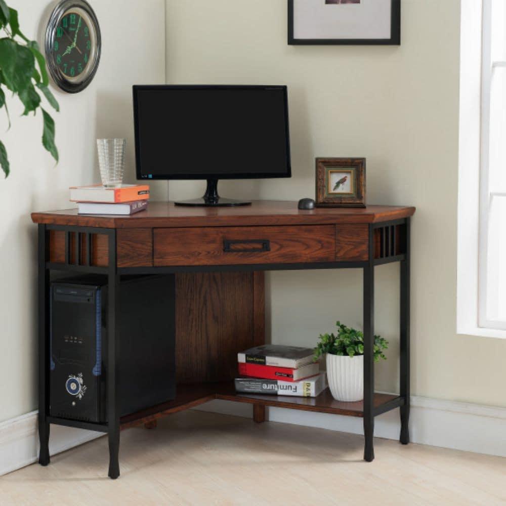 Leick Ironcraft Corner Computer Desk in Mission Oak