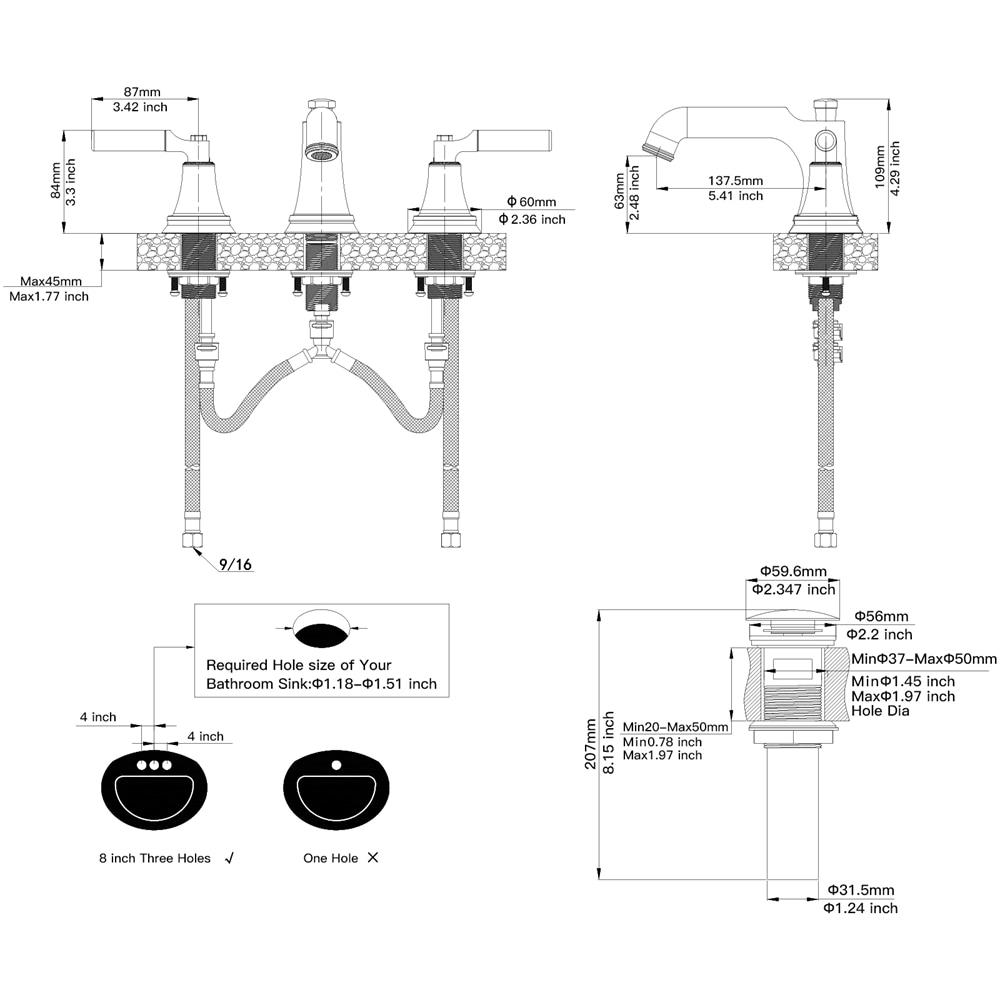 Widespread 2-handle Bathroom Faucet with Drain Assembly