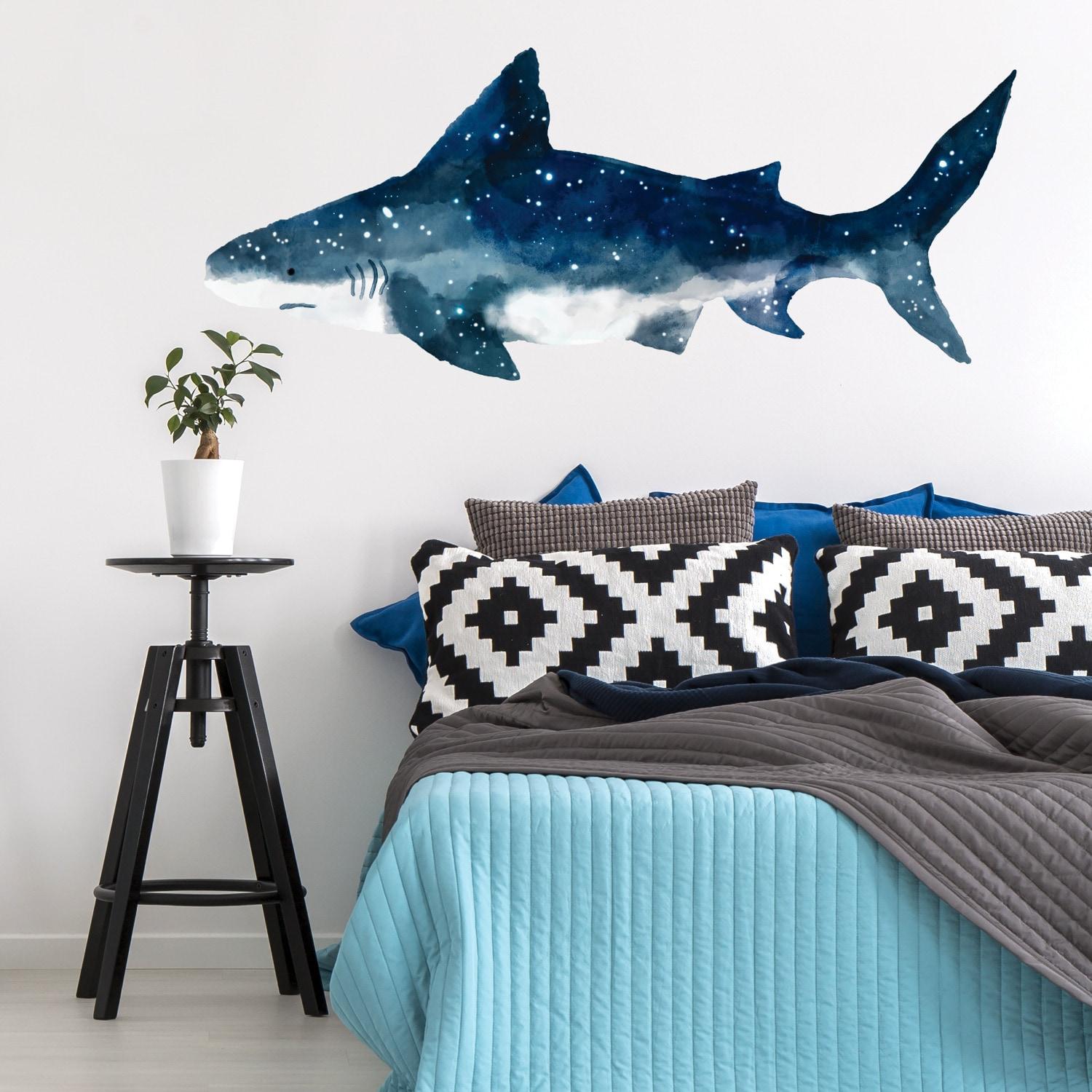 Blue Shark Illustration Peel and Stick Giant Wall Decals