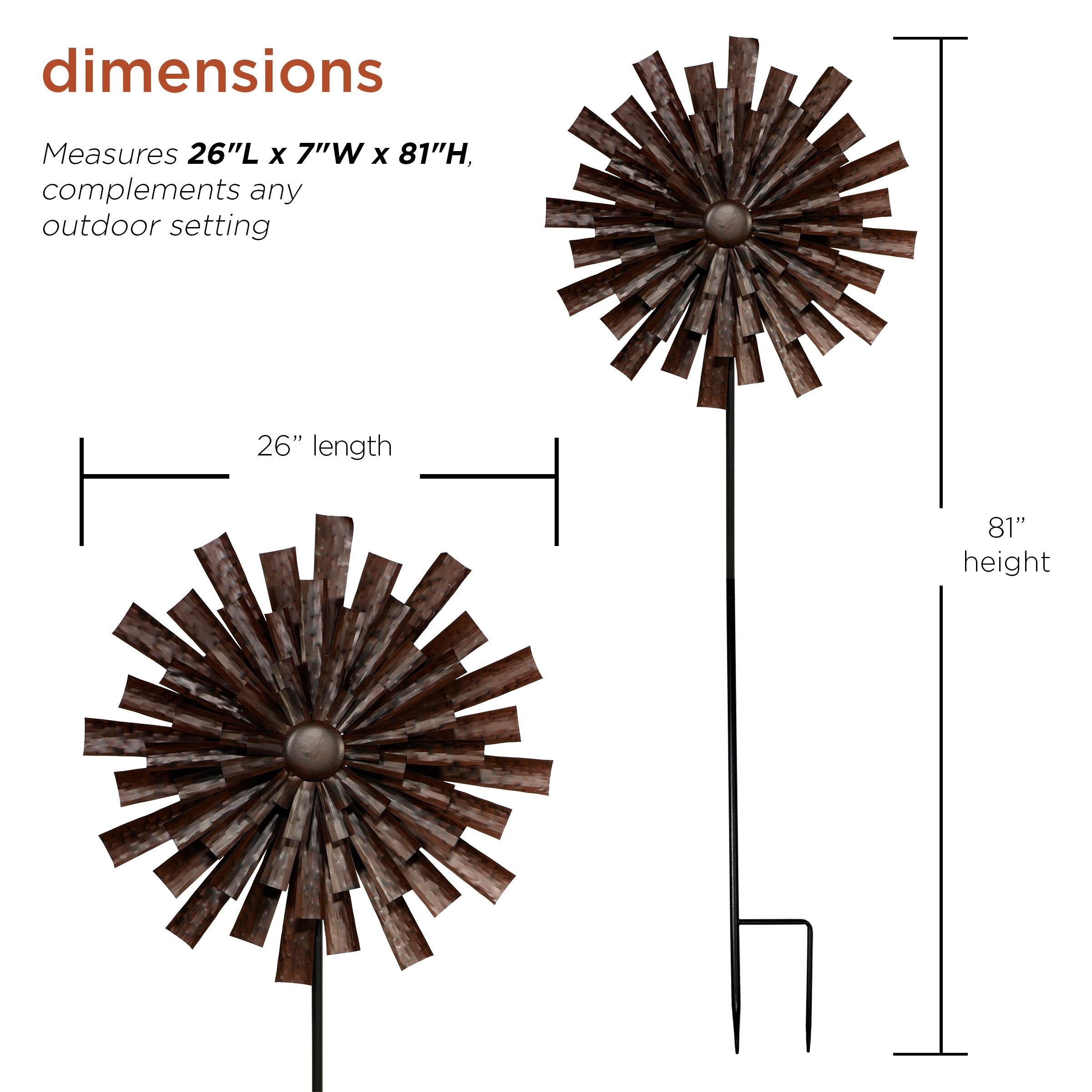 Floral Kinetic Wind Spinner Stake Bronze - Alpine Corporation: Abstract Flower Design, Iron Construction, 81" Tall