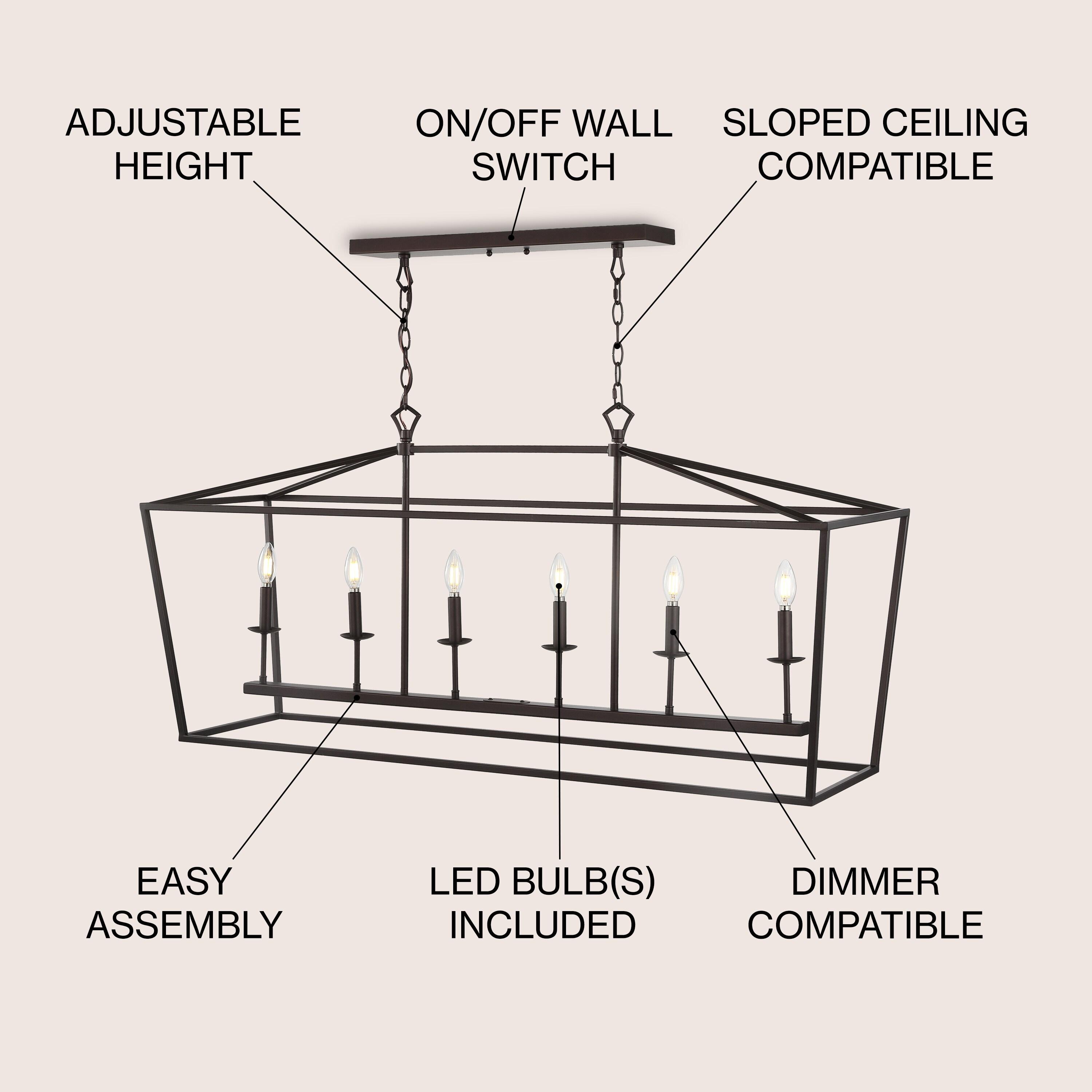 Pagoda 49" Linear 6-Bulb Lantern Metal LED Pendant, Oil Rubbed Bronze