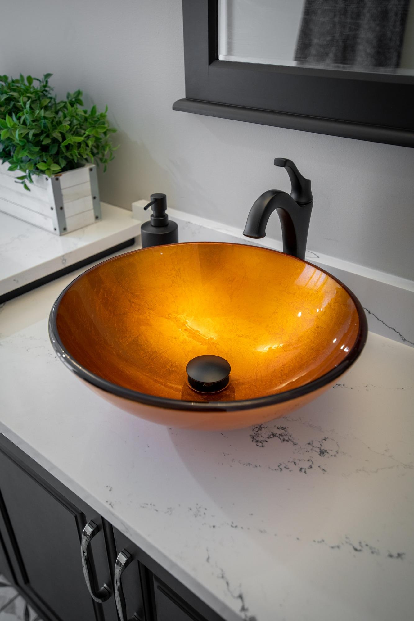 Eden Bath 16.5'' Orange Tempered Glass Circular Bathroom Sink