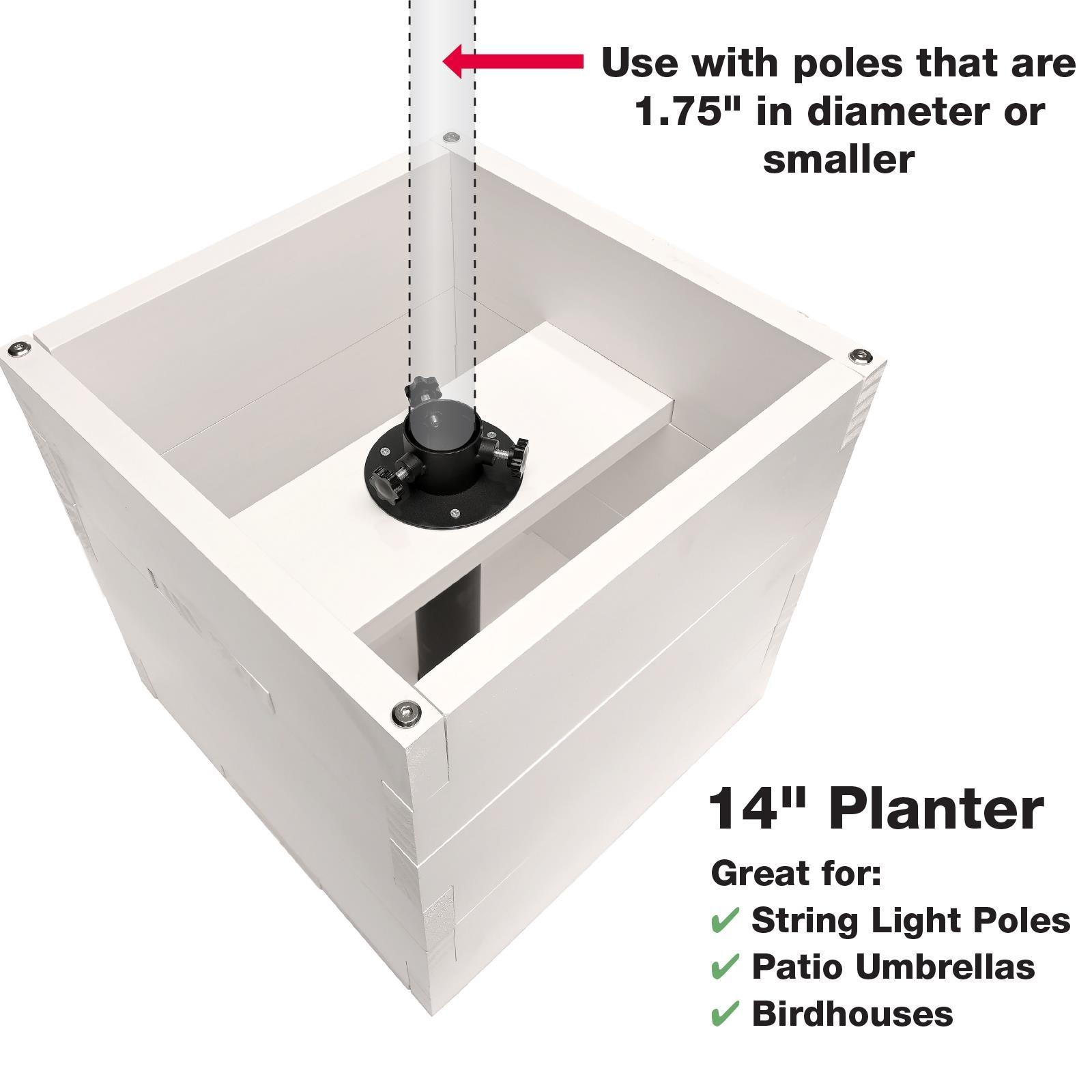 RTA Planter Box With Pole Holder (White) - 14"x14" Undersized (Large)