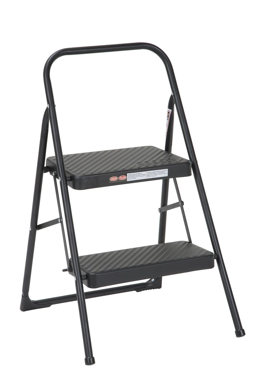 COSCO Indoor 2-Step Folding Steel Step Stool, 17-Inch Tall Top Step, Black