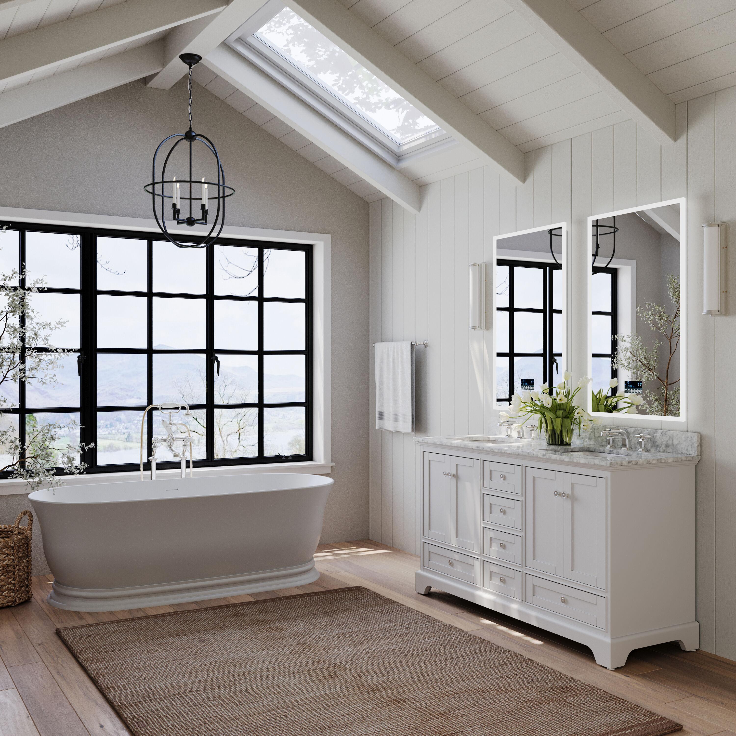 Audrey 60 in. Bath Vanity Set in White with Italian Carrara White Marble Vanity top and White Undermount Basin