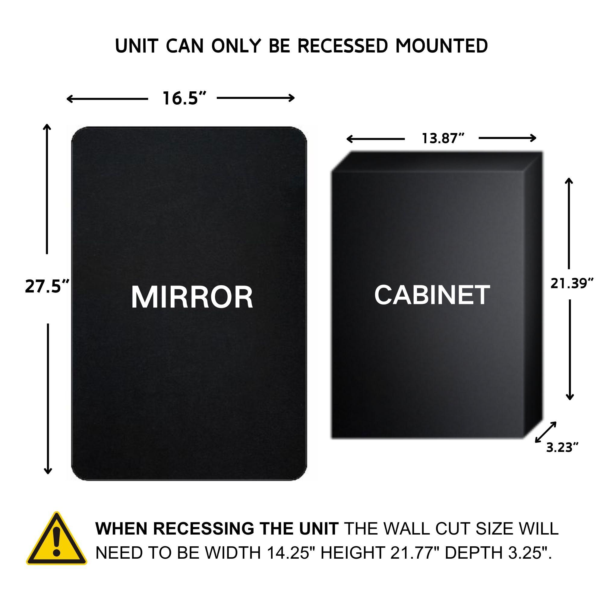Farmhouse Black Recessed Rectangle Bathroom Medicine Cabinet with Beveled Vanity Mirror for Wall 16.5x27.5''