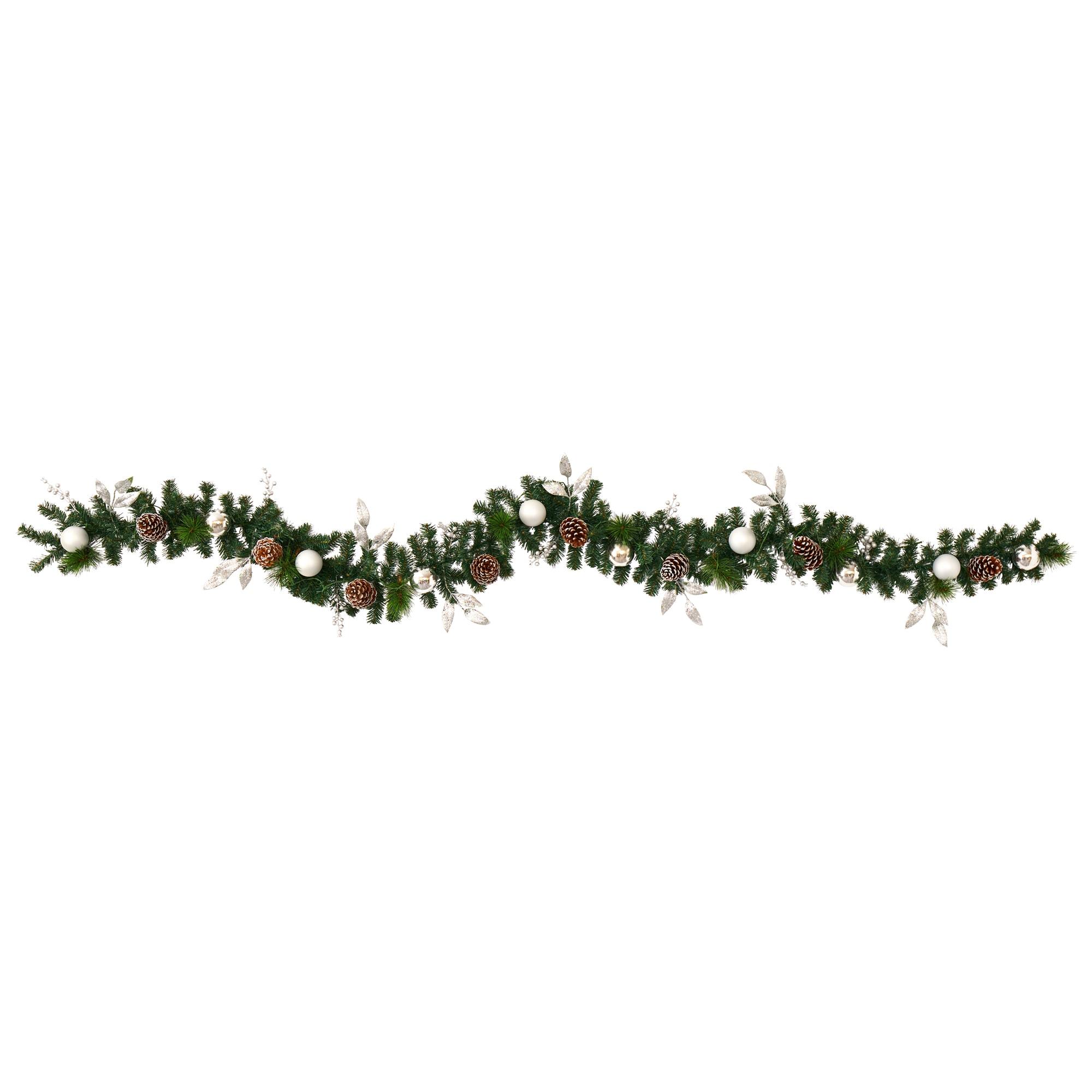 Nearly Natural 9’ Ornament and Pinecone Artificial Christmas Garland with 50 Clear LED Lights