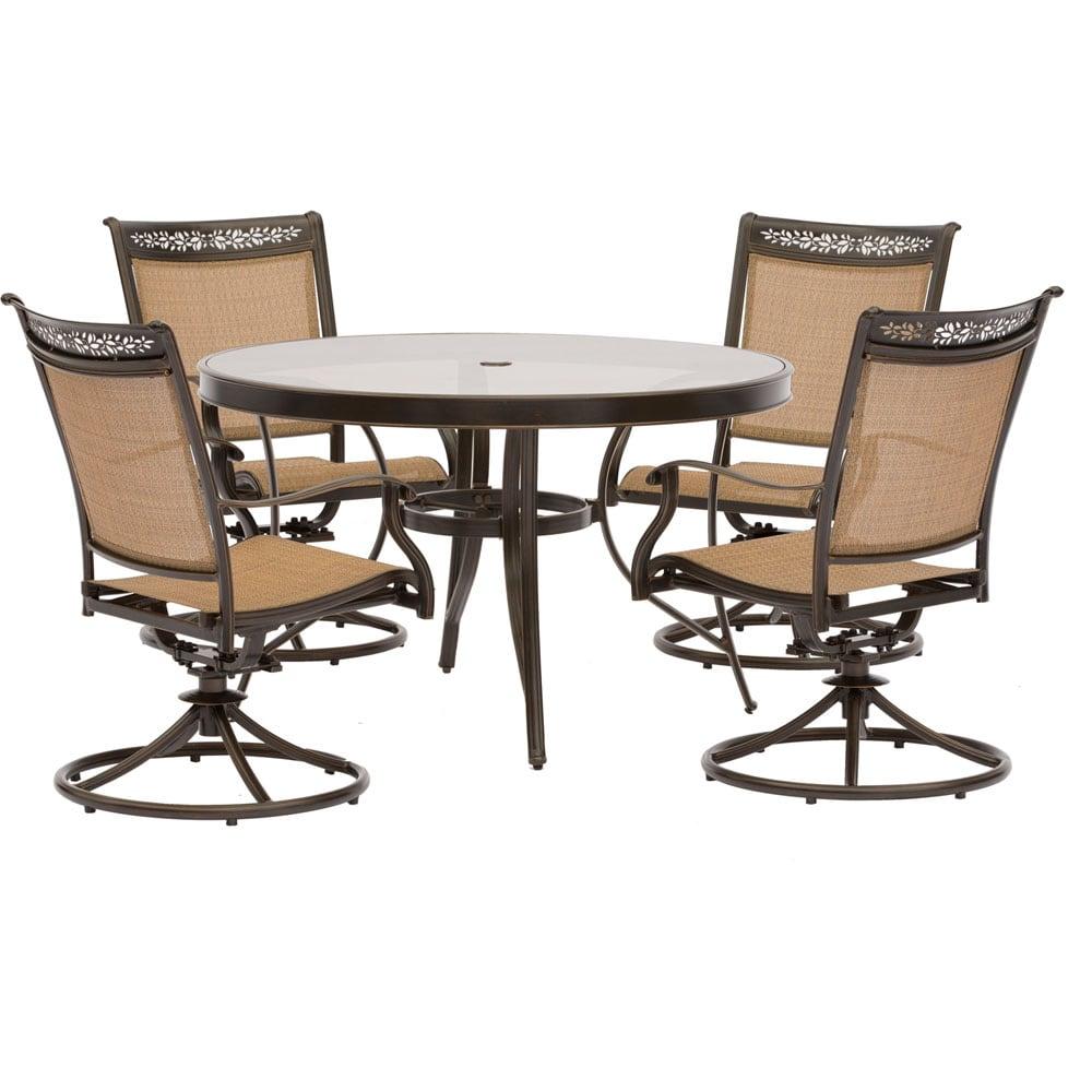 Hanover Fontana 5-Piece Aluminum Outdoor Dining Set with a Glass-Top Dining Table, Seats 4