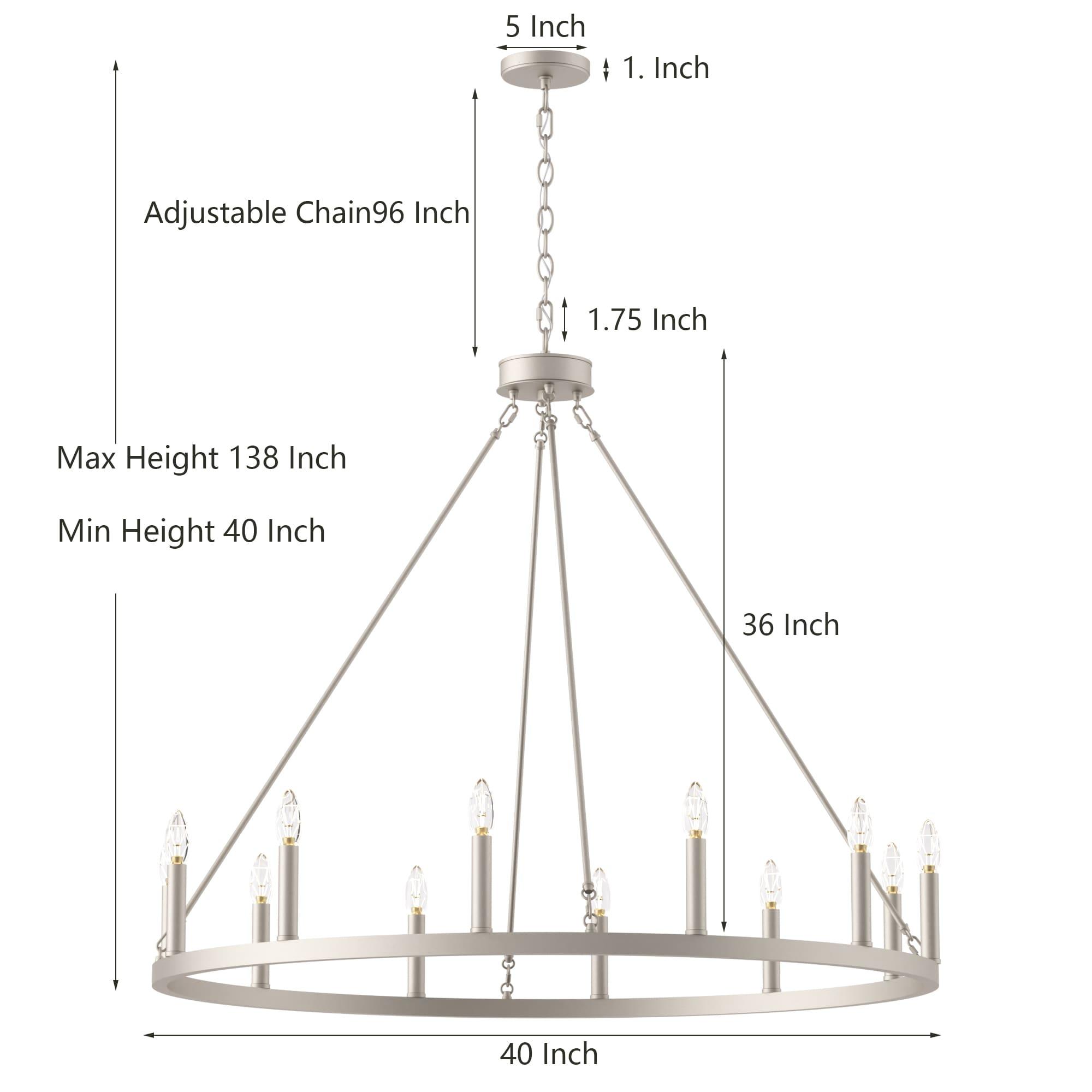 Acroma  12-light Farmhouse 40In Wagon Wheel Chandelier - 40'' D x 138'' H Nickel Dust Matte Nickel, Painted N/A