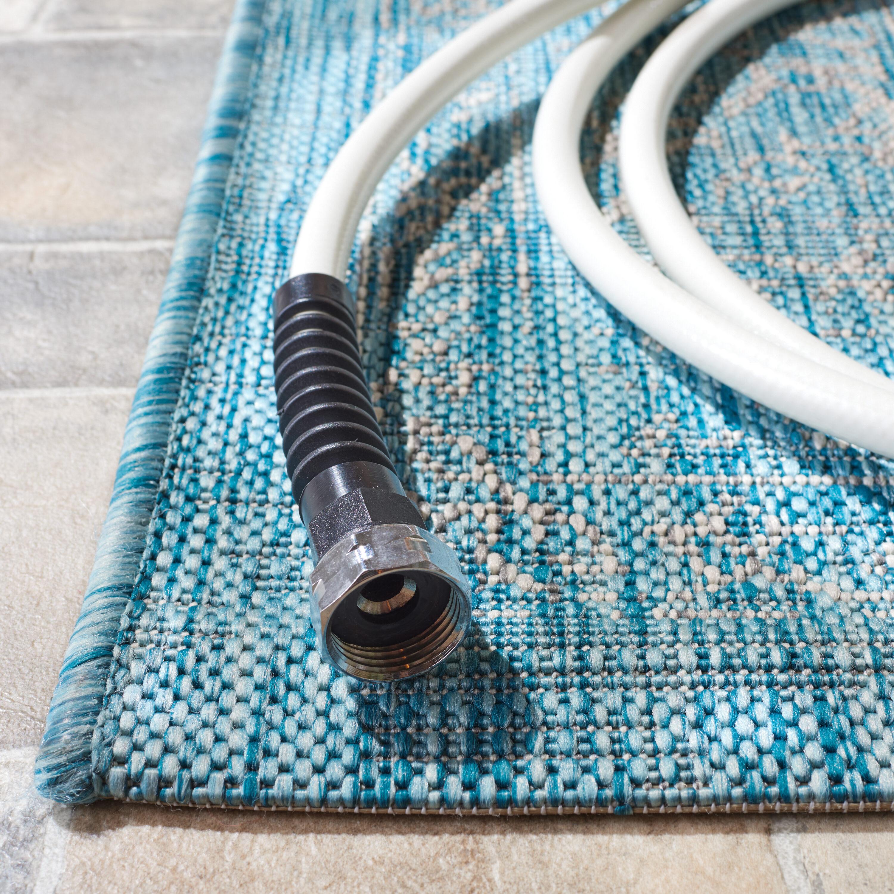 Courtyard CY8680 Power Loomed Indoor and Outdoor Area Rug - Aqua/Grey - 4'x5'7" - Safavieh