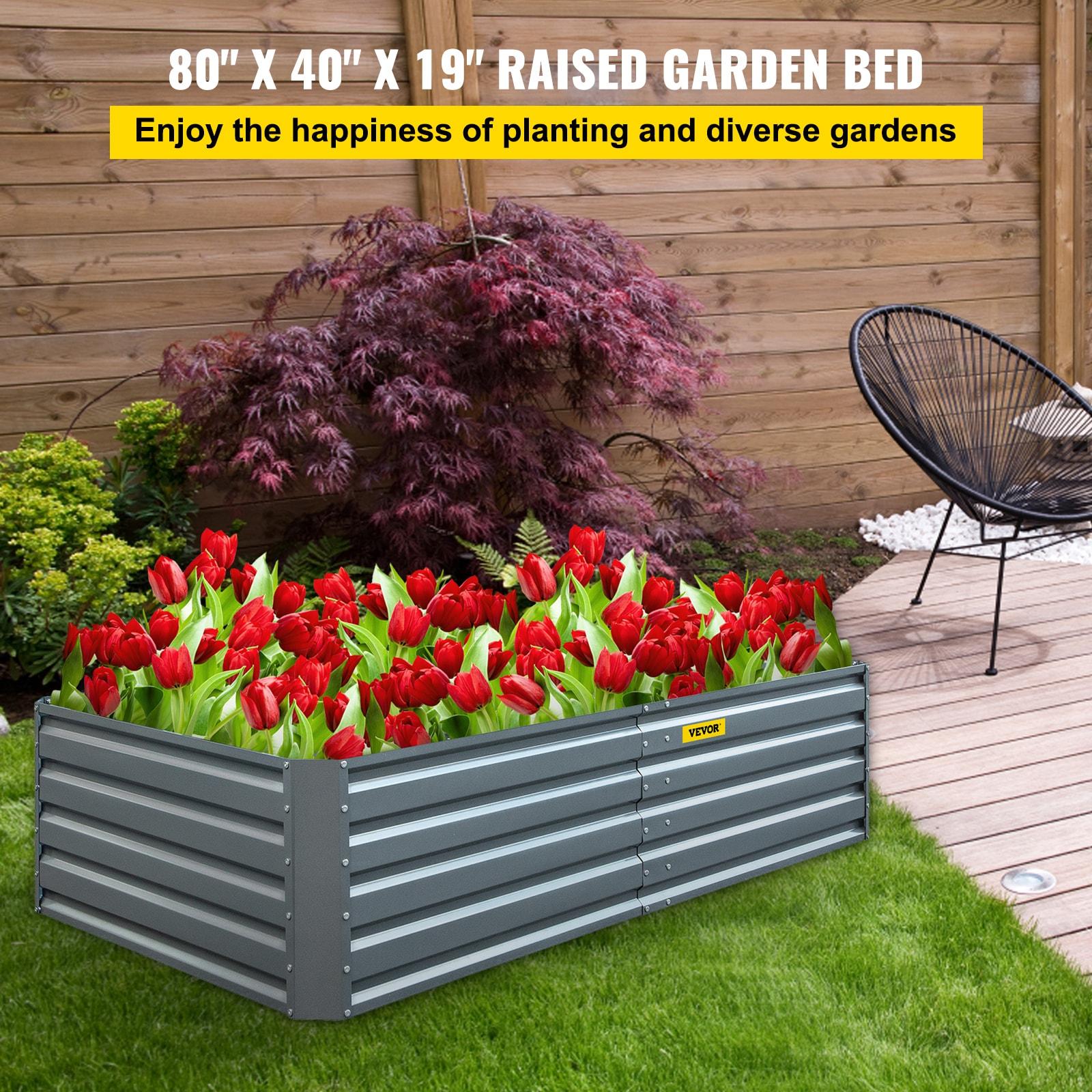 BENTISM Galvanized Raised Garden Bed Planter Gray Box for Plant Flower Vegetable