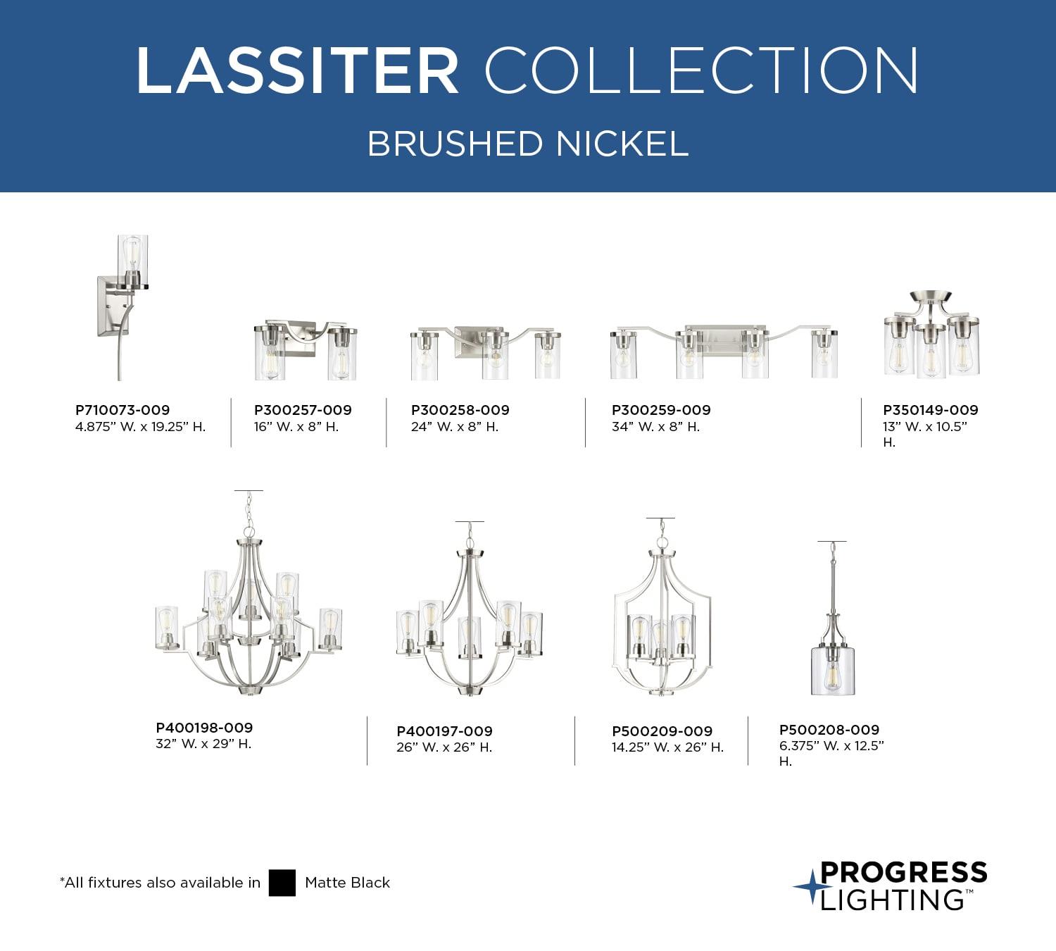 Progress Lighting Lassiter 5-Light Chandelier, Brushed Nickel, Clear Glass Shades