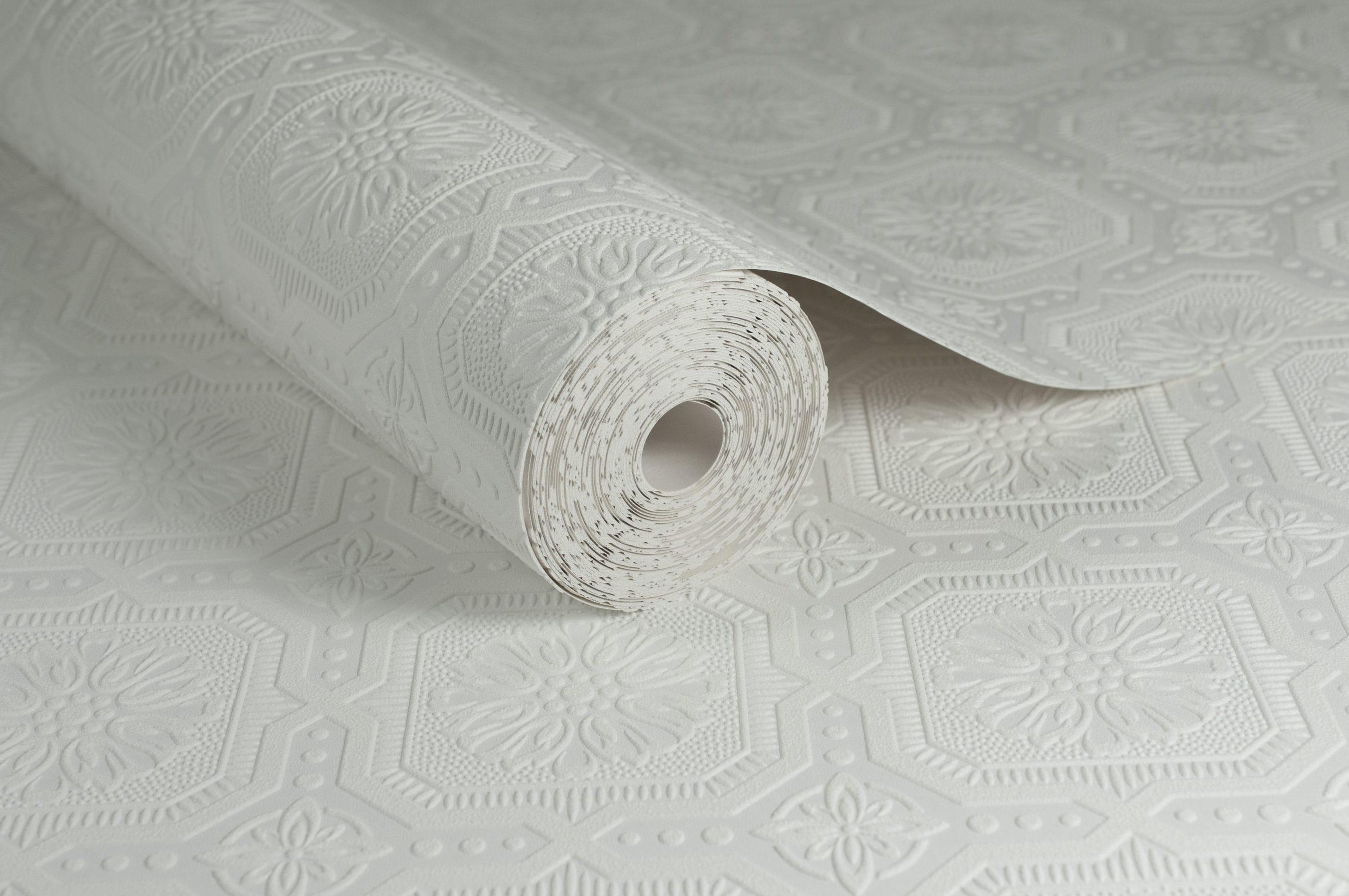 Small Squares White Paintable Wallpaper