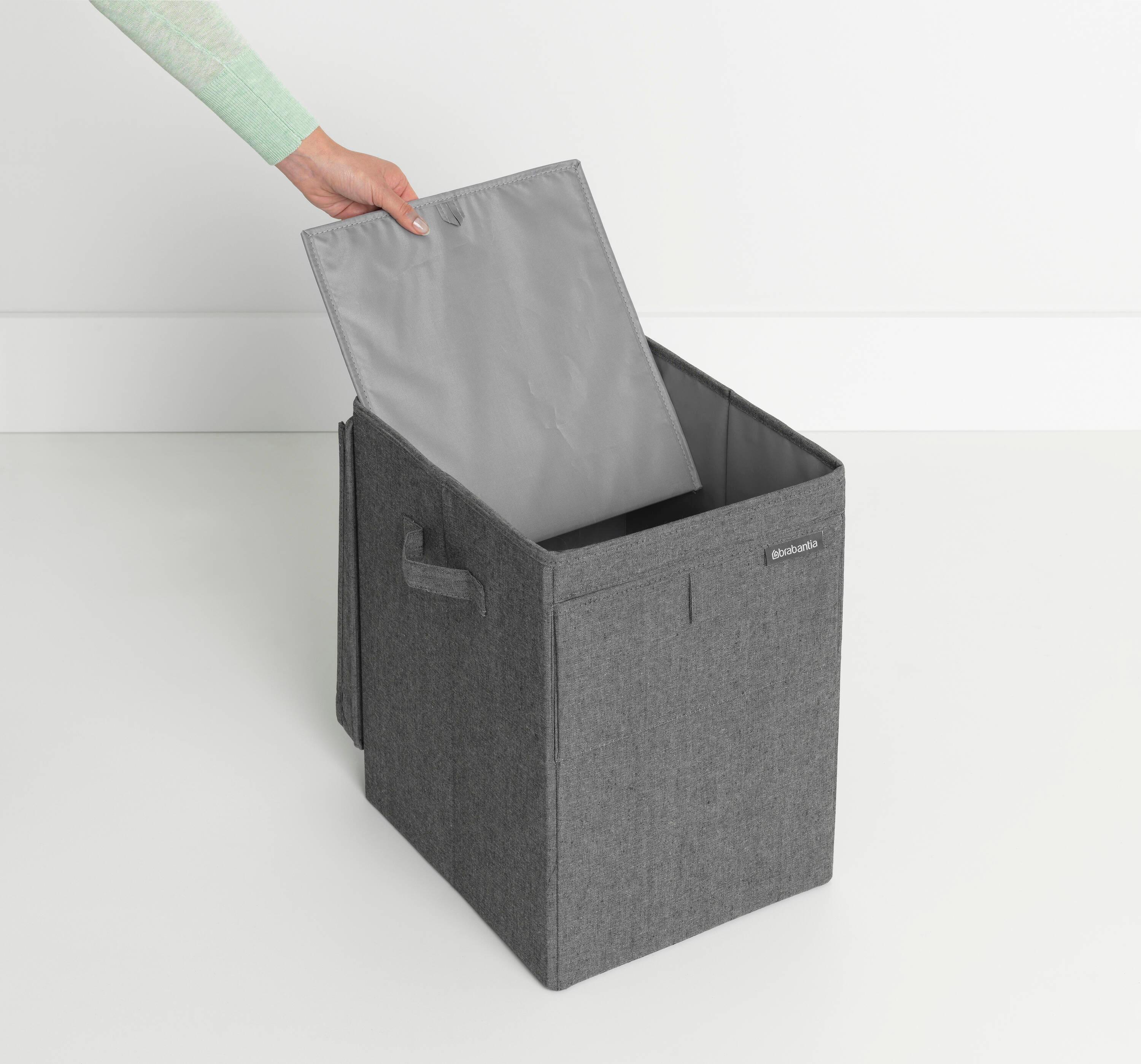 Gray Cotton Polyester Stackable Rectangular Laundry Hamper with Lid