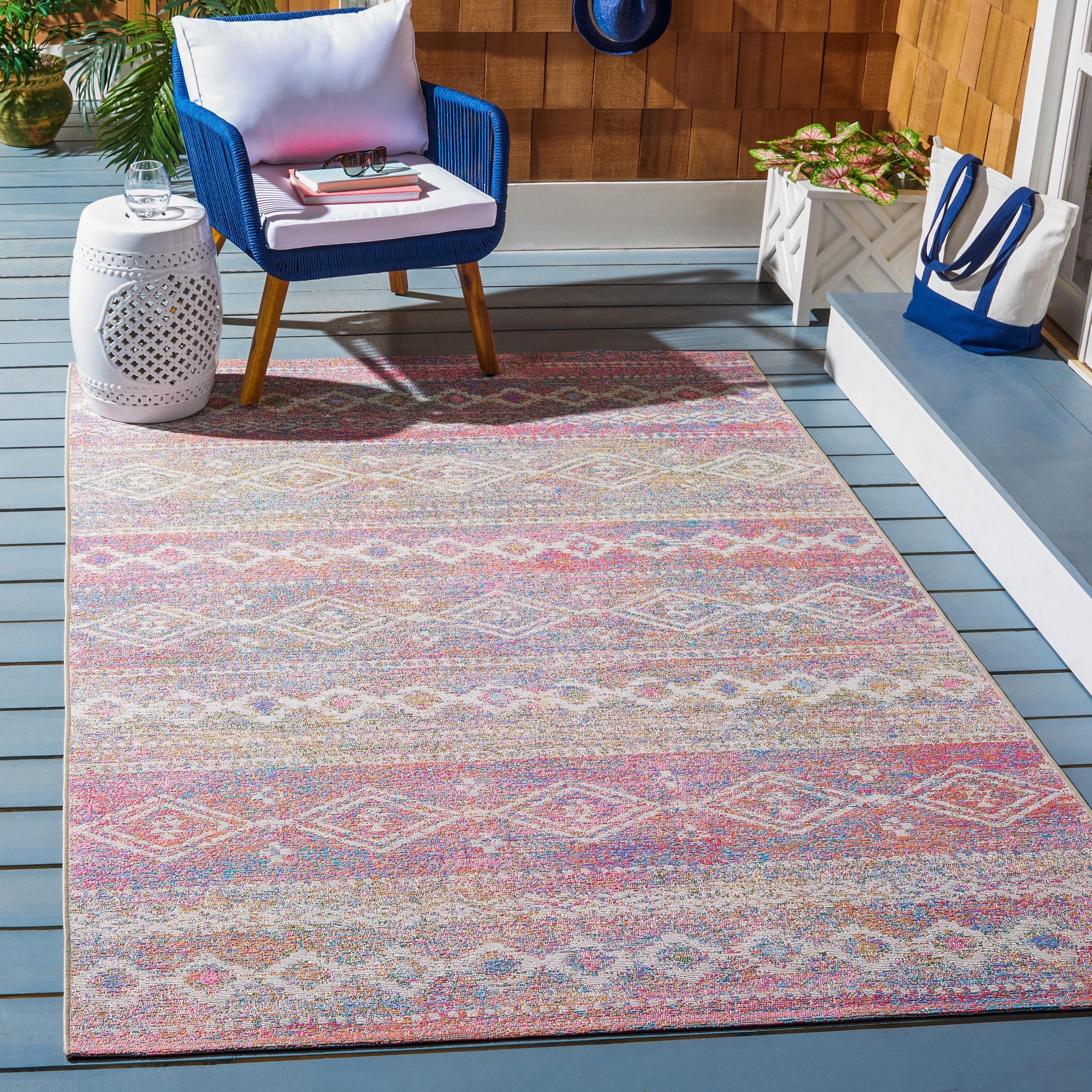 Summer SMR498 Power Loomed Indoor and Outdoor Area Rug - Ivory/Pink - 5'3"x7'6" - Safavieh.