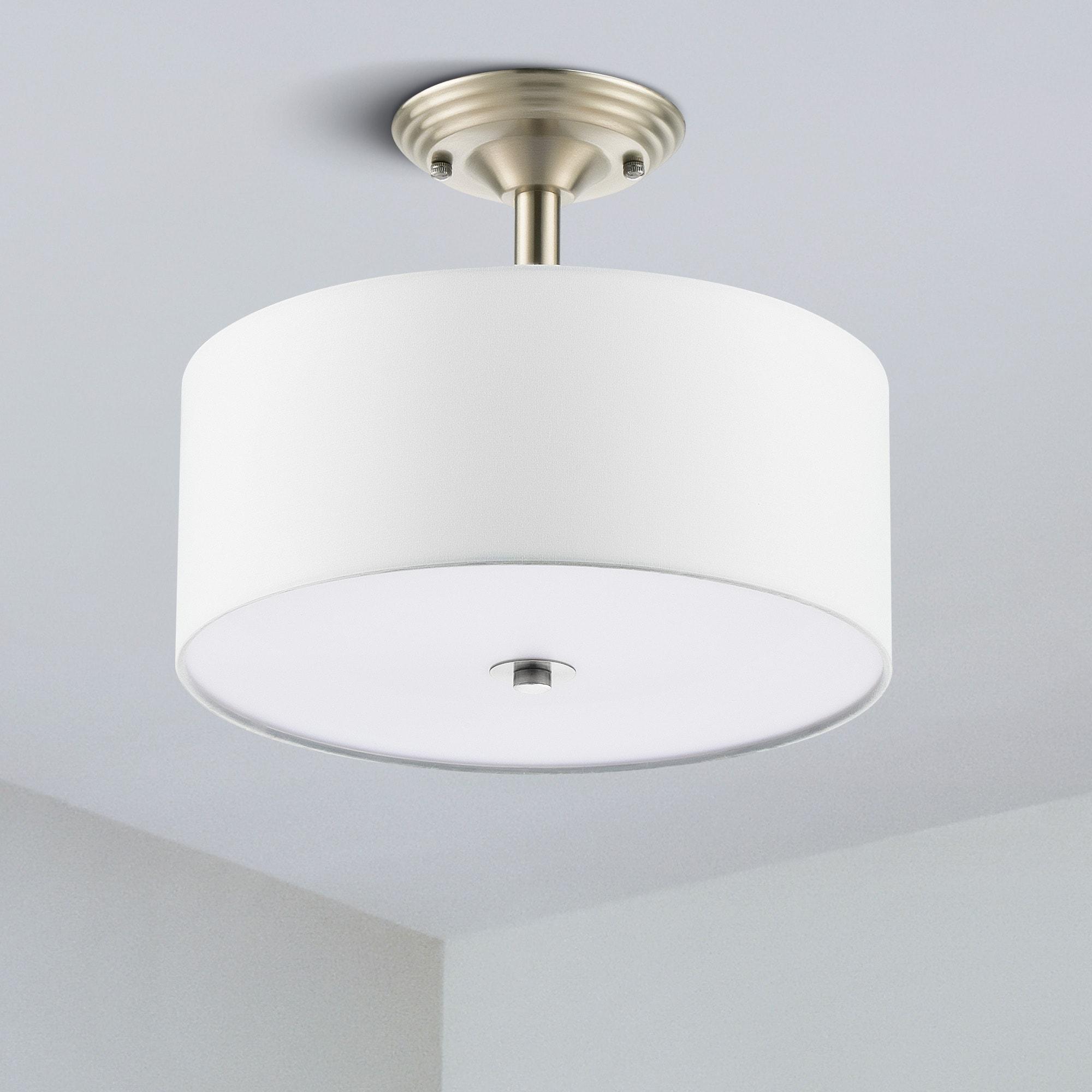 Progress Lighting, Inspire Collection, 2-Light Semi-Flush, Brushed Nickel, Etched Glass with Summer Linen Shade