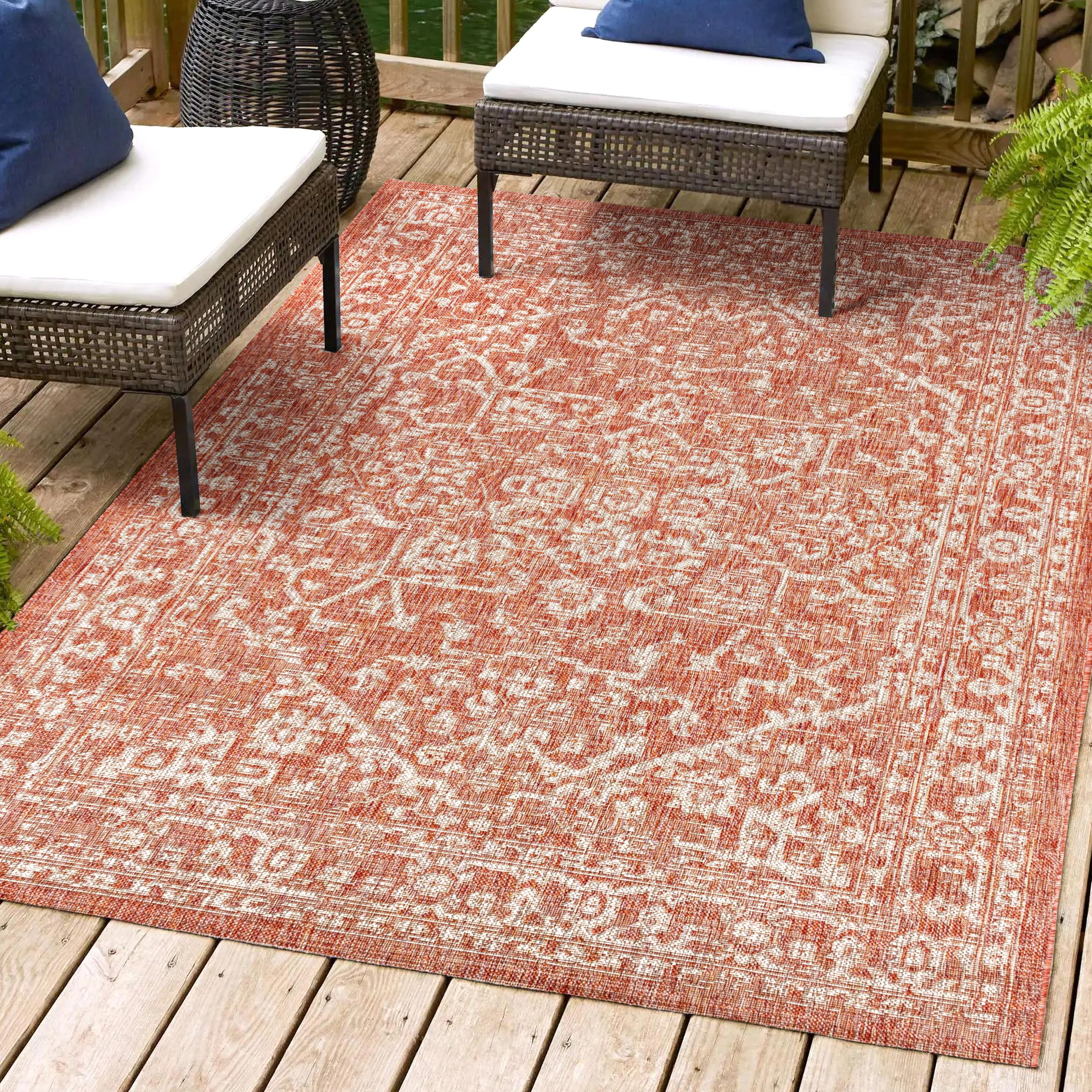 3'x5' Malta Bohemian Medallion Textured Weave Indoor/Outdoor Area Rug, Red/Taupe - JONATHAN Y