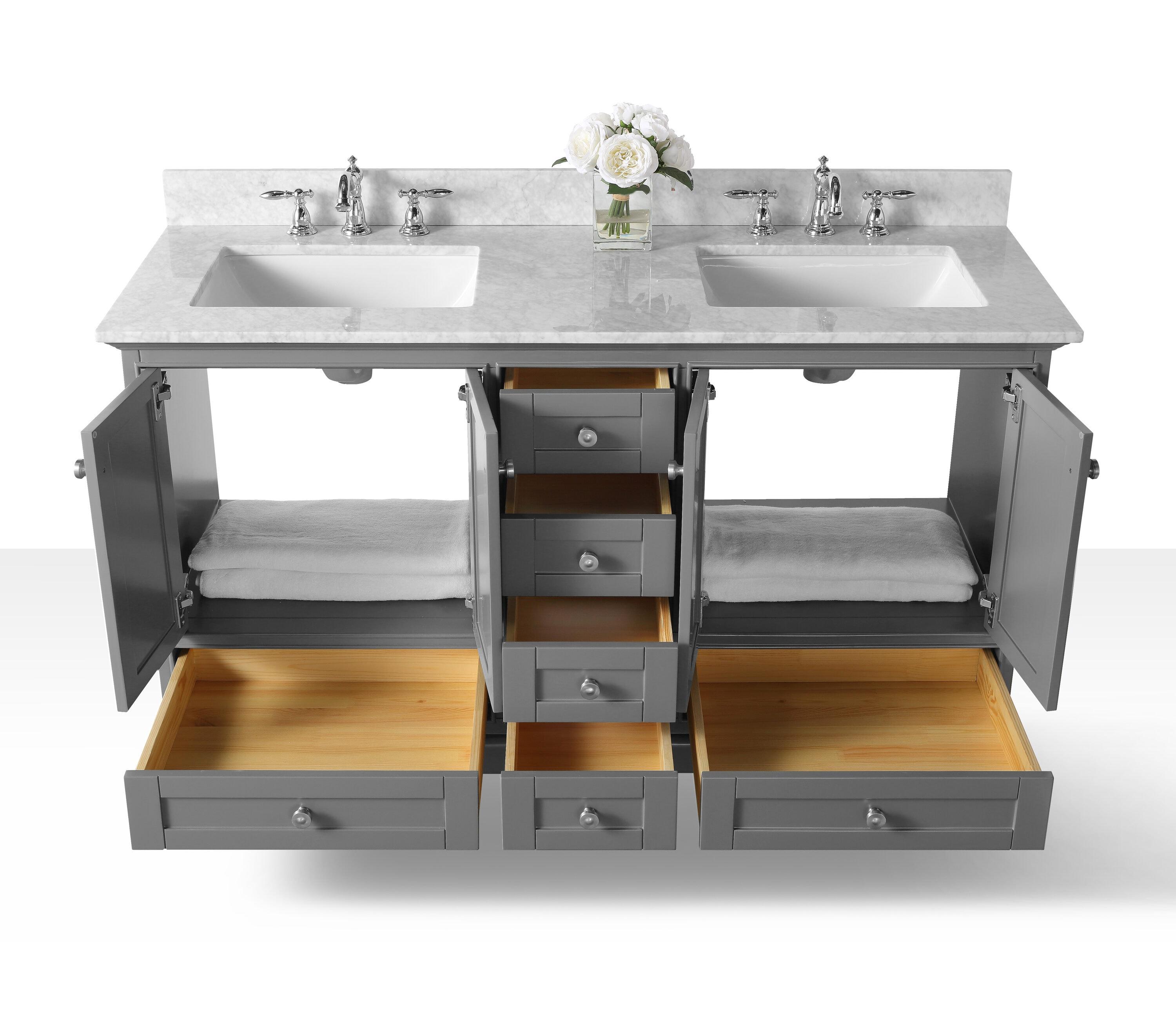 Audrey 60" Sapphire Gray Double Sink Vanity with Marble Top