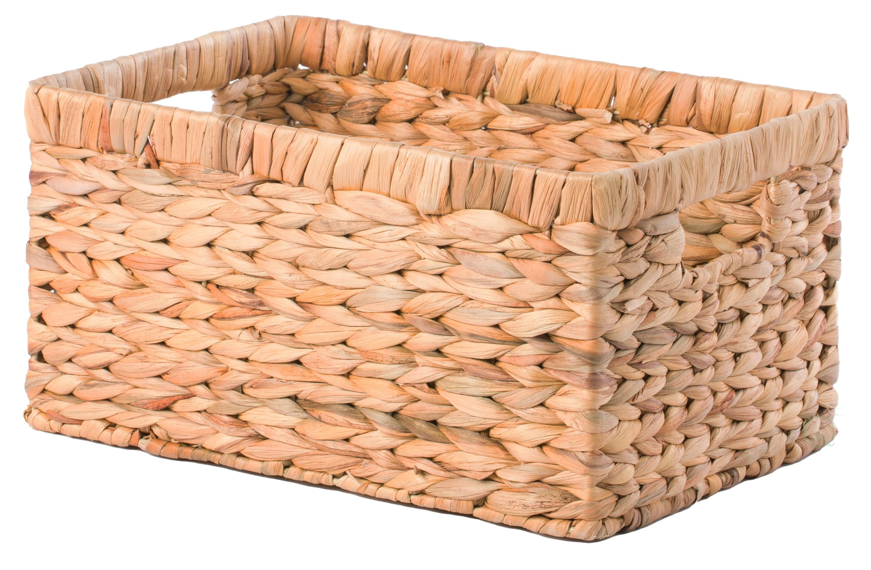 Vintiquewise QI003544.M 7.1 x 13.8 x 9.45 in. Natural Woven Water Hyacinth Wicker Rectangular Storage Bin Basket with Handles, Brown - Medium