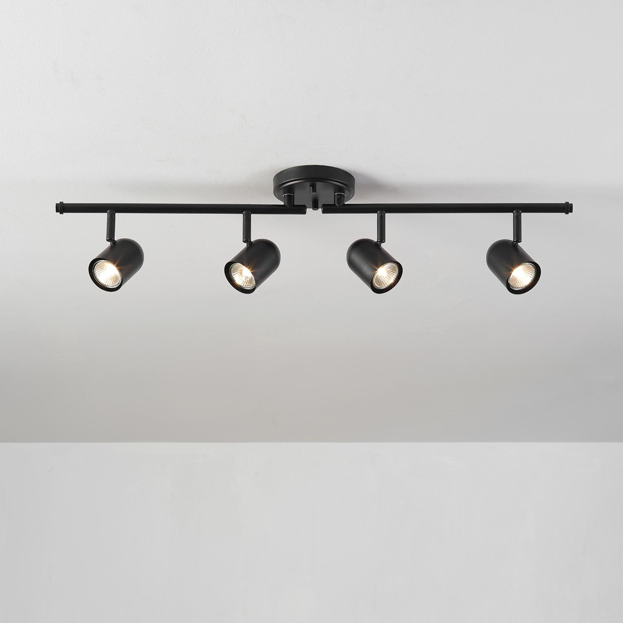 Matte Black Foldable 4-Light Track Lighting with Glass Shades