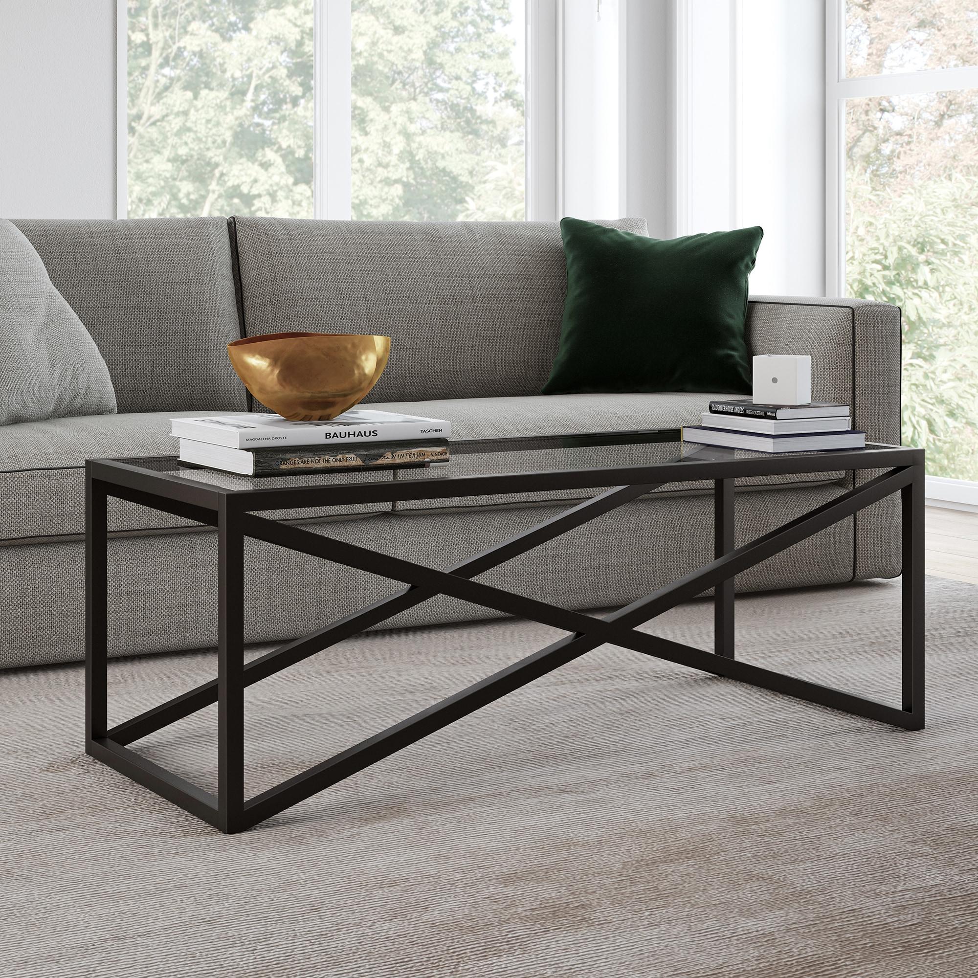 Evelyn&Zoe Calix 46" Wide Rectangular Coffee Table, Blackened Bronze