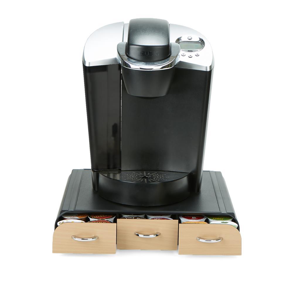 Mind Reader 36 Capacity 'Anchor' Triple Drawer Single Serve Coffee Pod Holder Drawer, Black with Brown Wood Veneer, Brown
