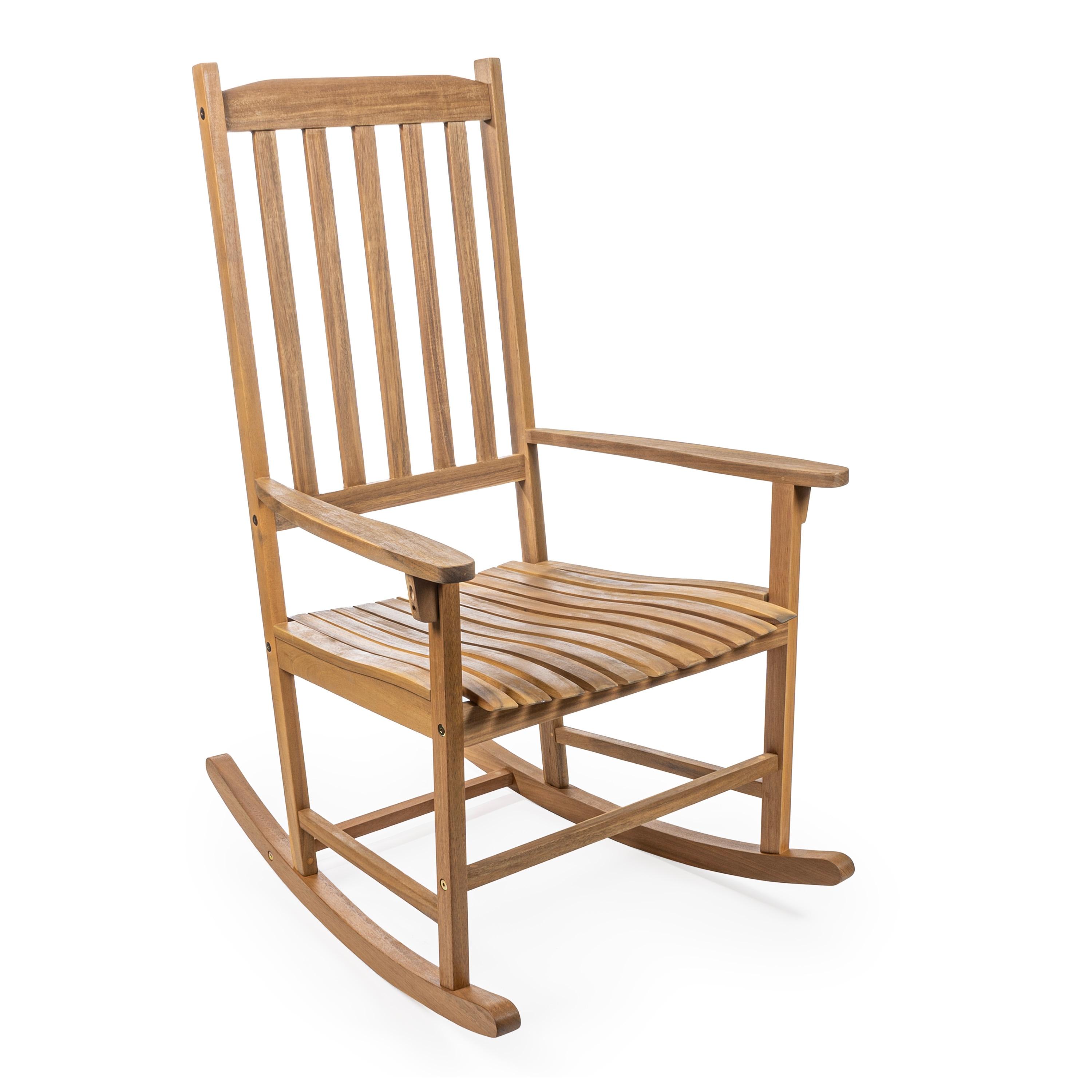 Seagrove Farmhouse Classic Slat-Back 350-LBS Support Acacia Wood Outdoor Rocking Chair, Teak Brown - JONATHAN Y