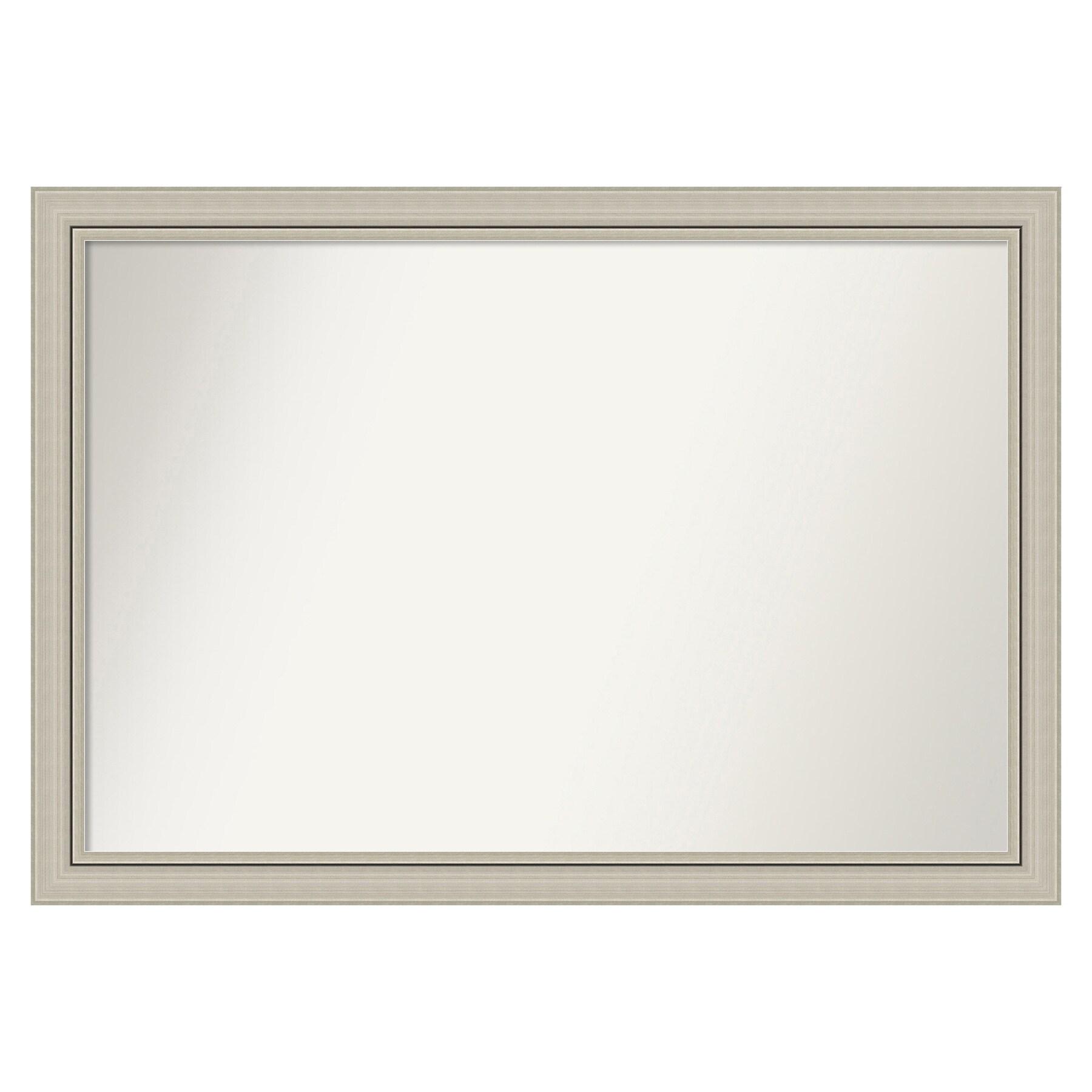 40" x 28" Non-Beveled Romano Silver Narrow Wood Bathroom Wall Mirror - Amanti Art: Modern Rectangle, Wall Mounted