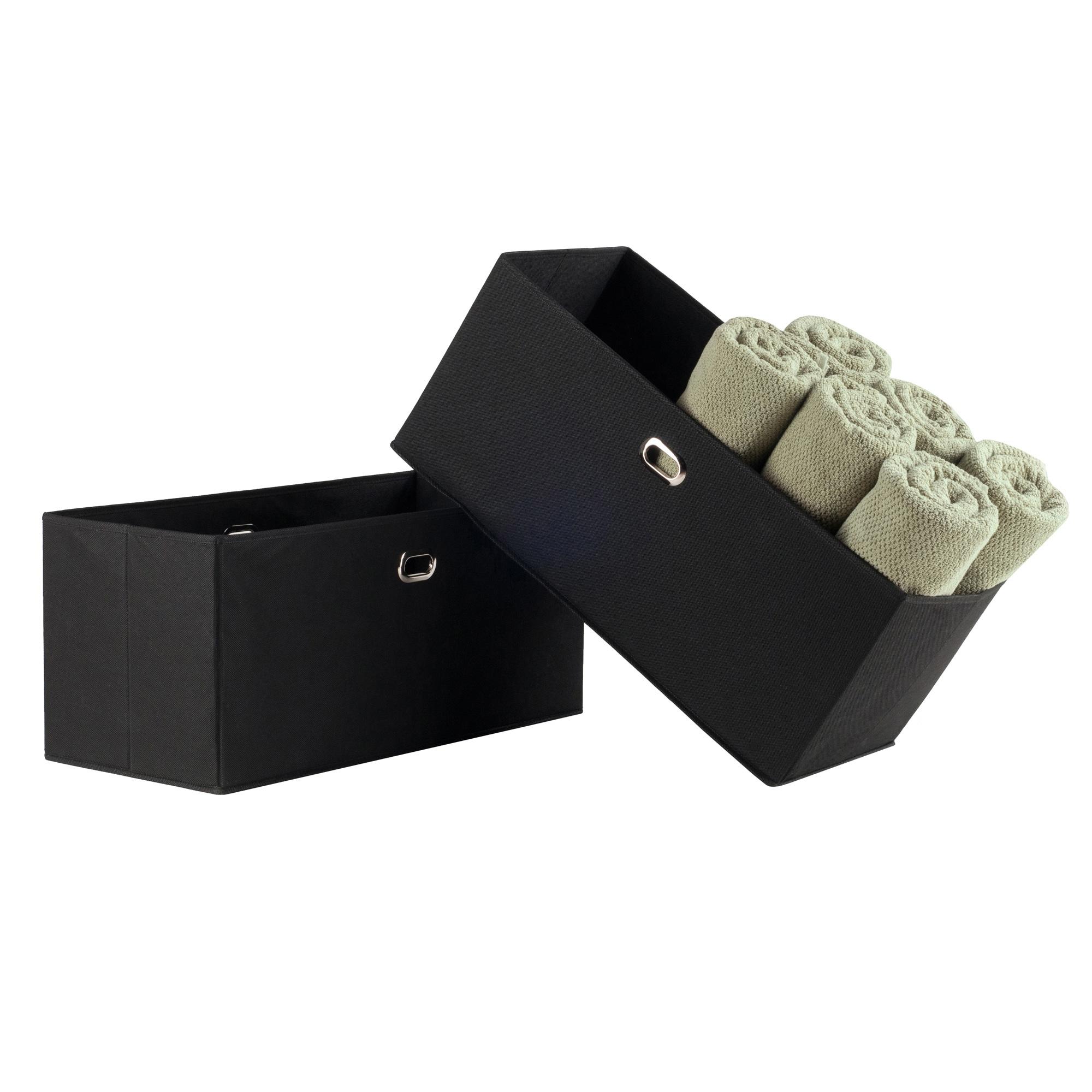Decorative Basket Winsome Black: Foldable Fabric, Reinforced Chrome Handles, Fits 11" Cube Storage System