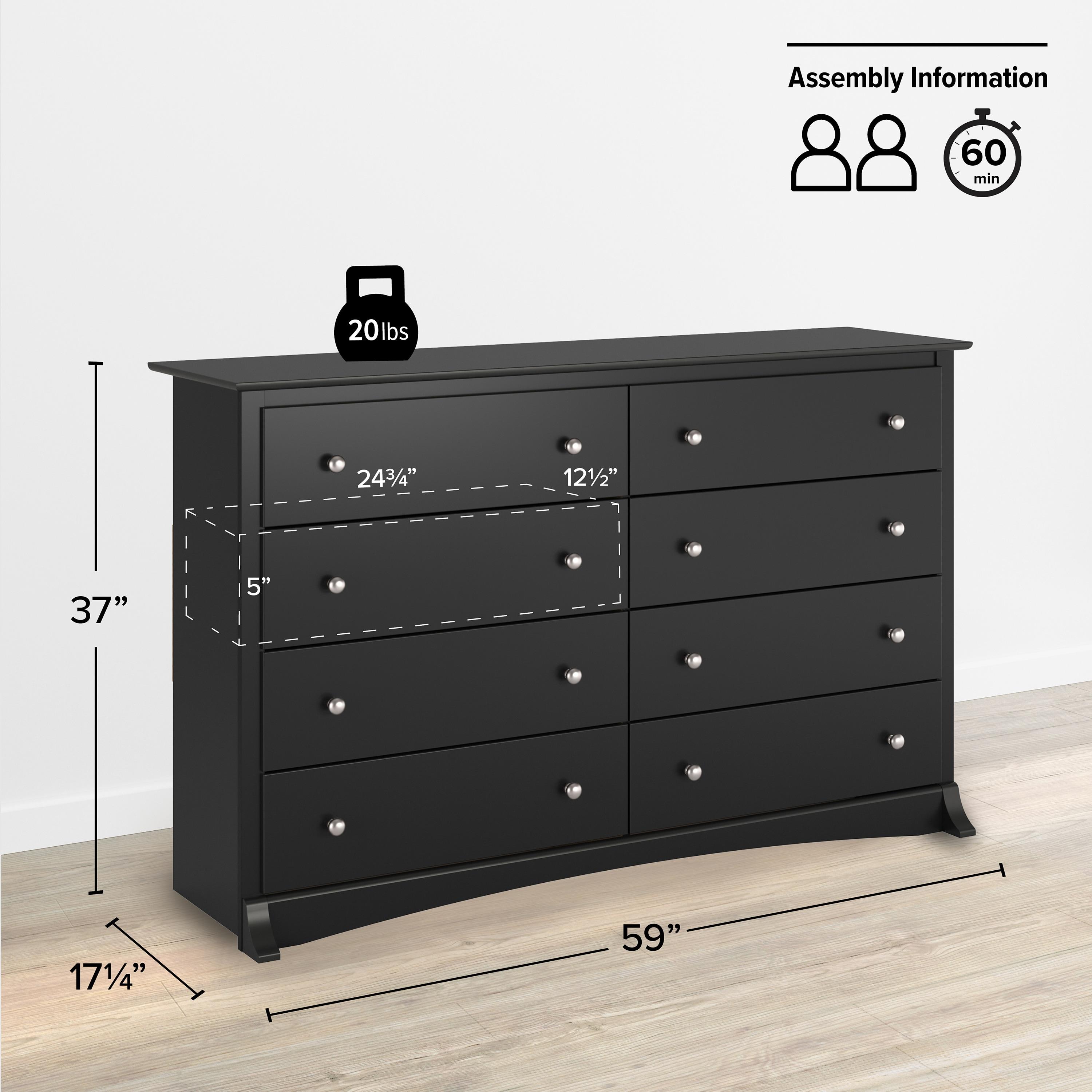 Sonoma 8 Drawer Dresser Black - Prepac: Laminated Transitional Style, Metal Hardware, Includes Anti-Tip