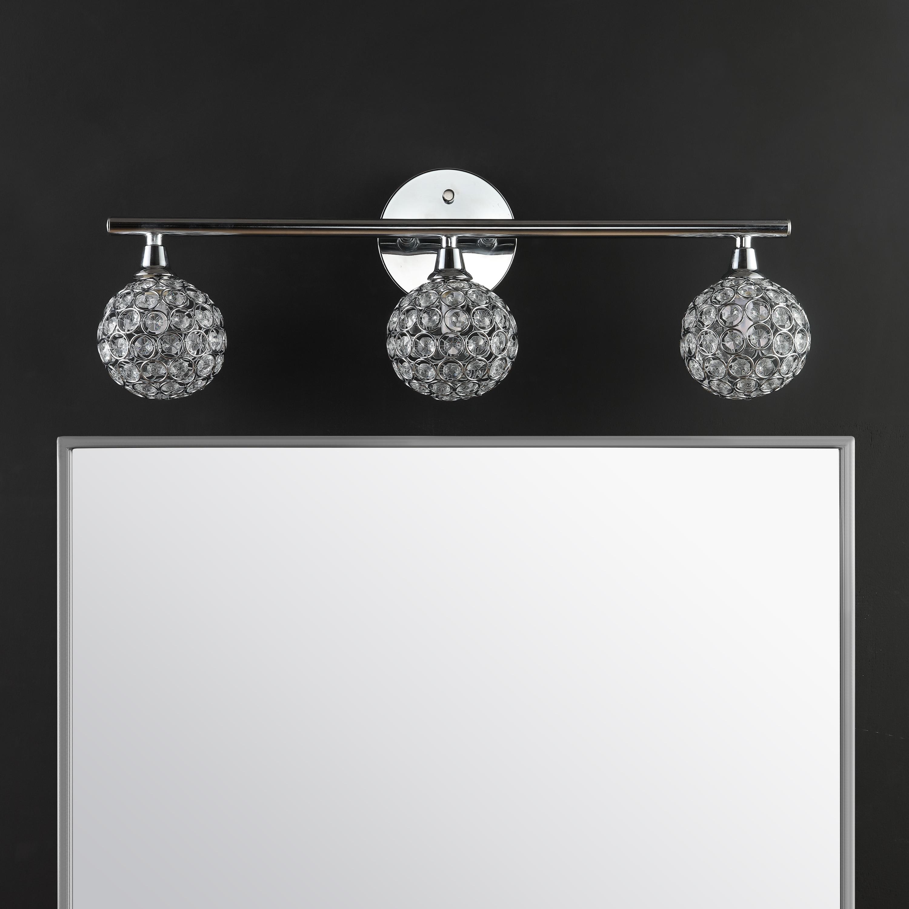 JONATHAN Y Maeve 23" 3-Light Iron/Glass Contemporary Glam LED Vanity Light, Chrome