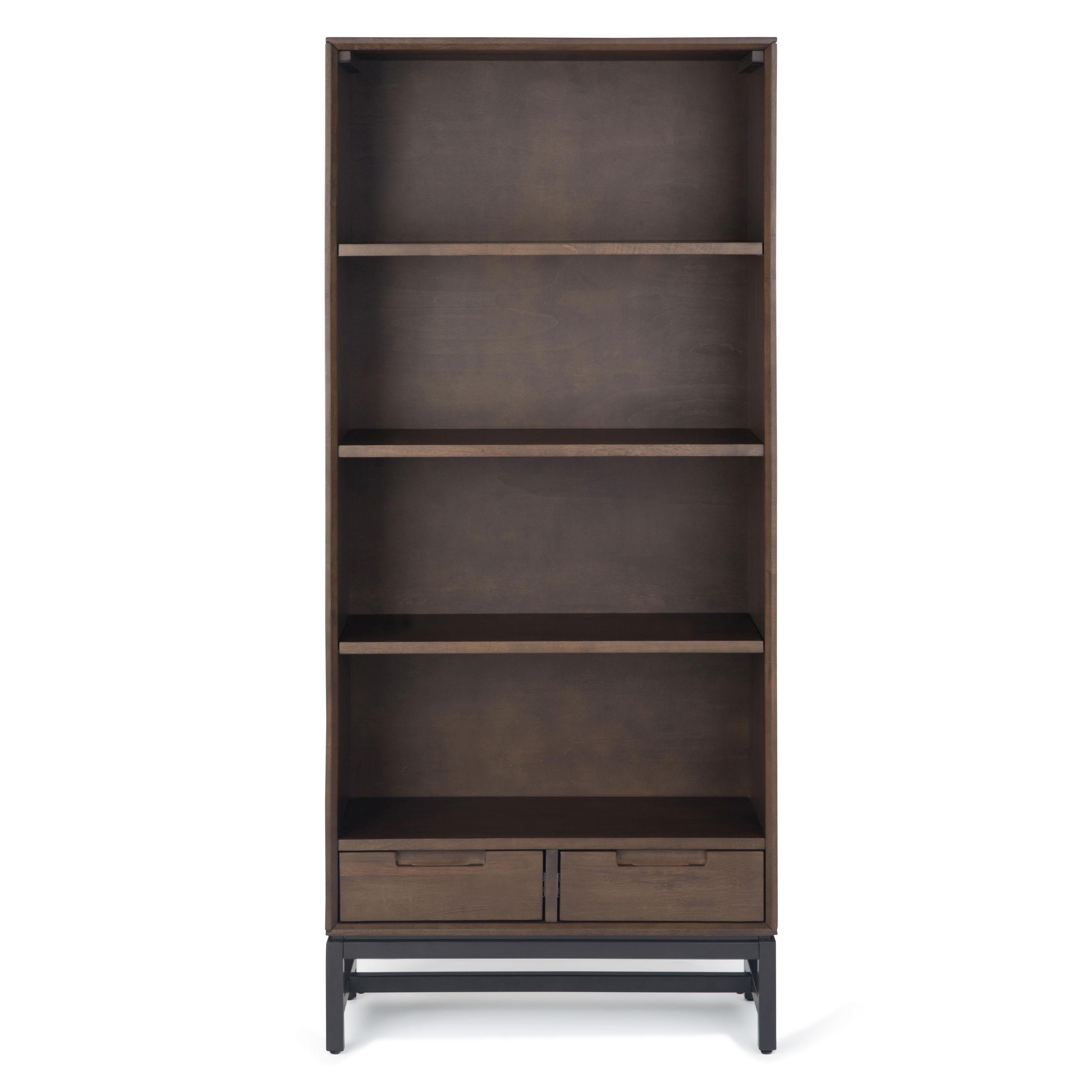 Simpli Home Banting Solid Hardwood Mid Century Bookcase In Walnut Brown