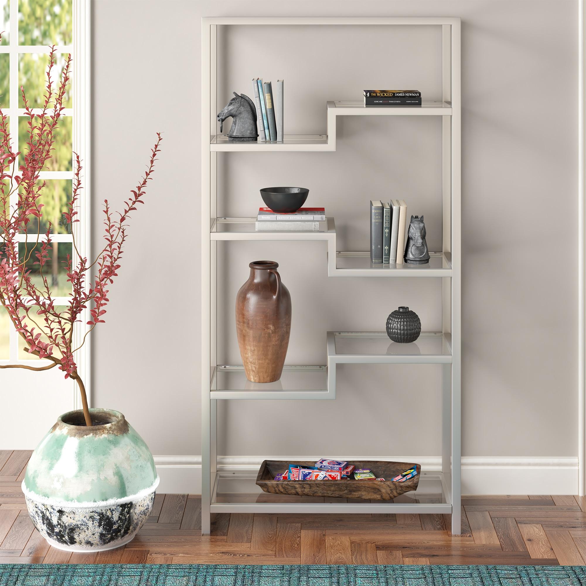 Evelyn&Zoe Johann 68" Tall Rectangular Bookcase, Satin Nickel