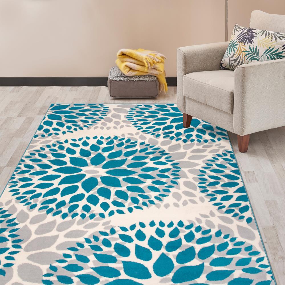World Rug Gallery Modern Floral Circles Blue 7'6" x 9'5" Area Rug
