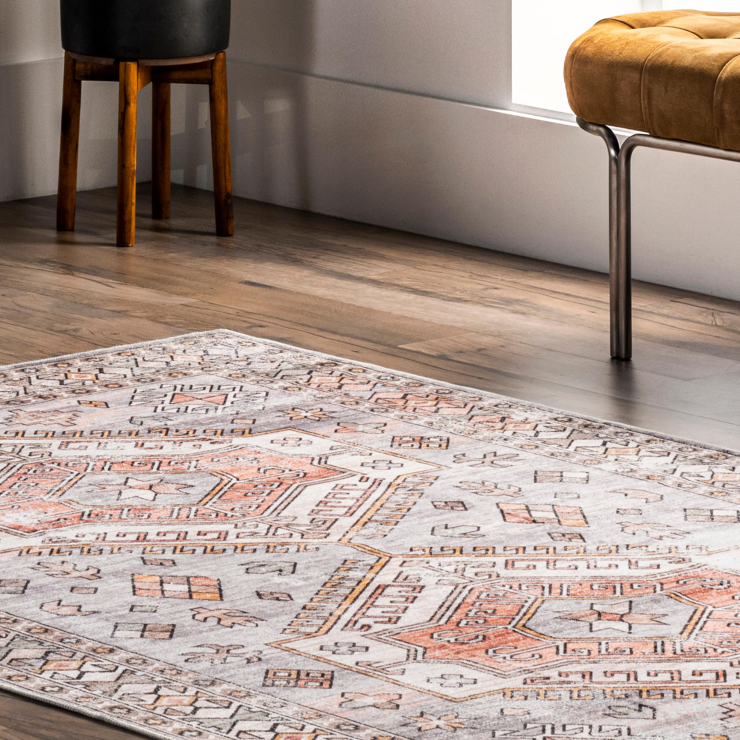 Nuloom Mae Motif Pet Friendly Machine Washable Area Rug, 4' x 6', Brick