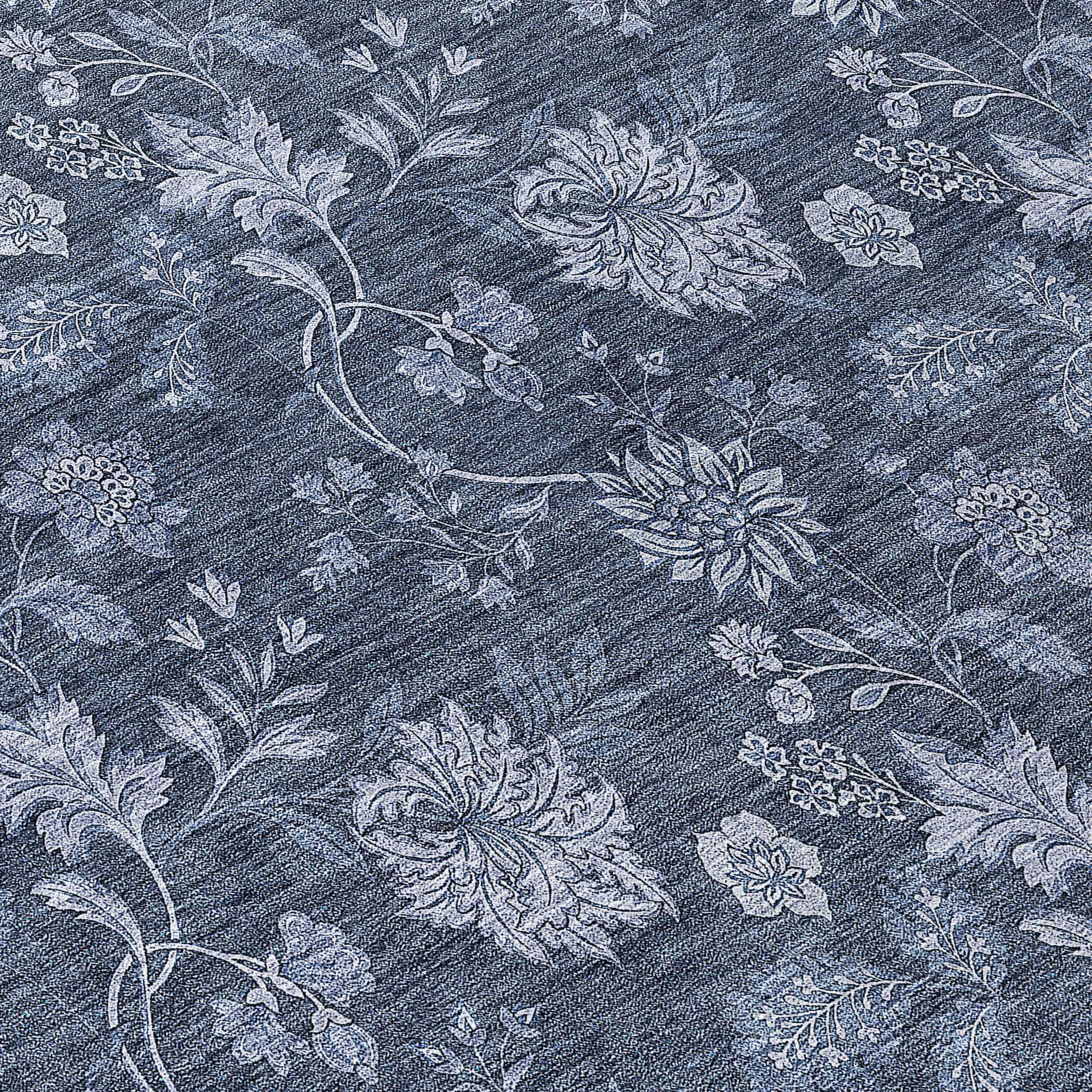 Blue Floral Synthetic Rectangular 8' x 10' Washable Rug