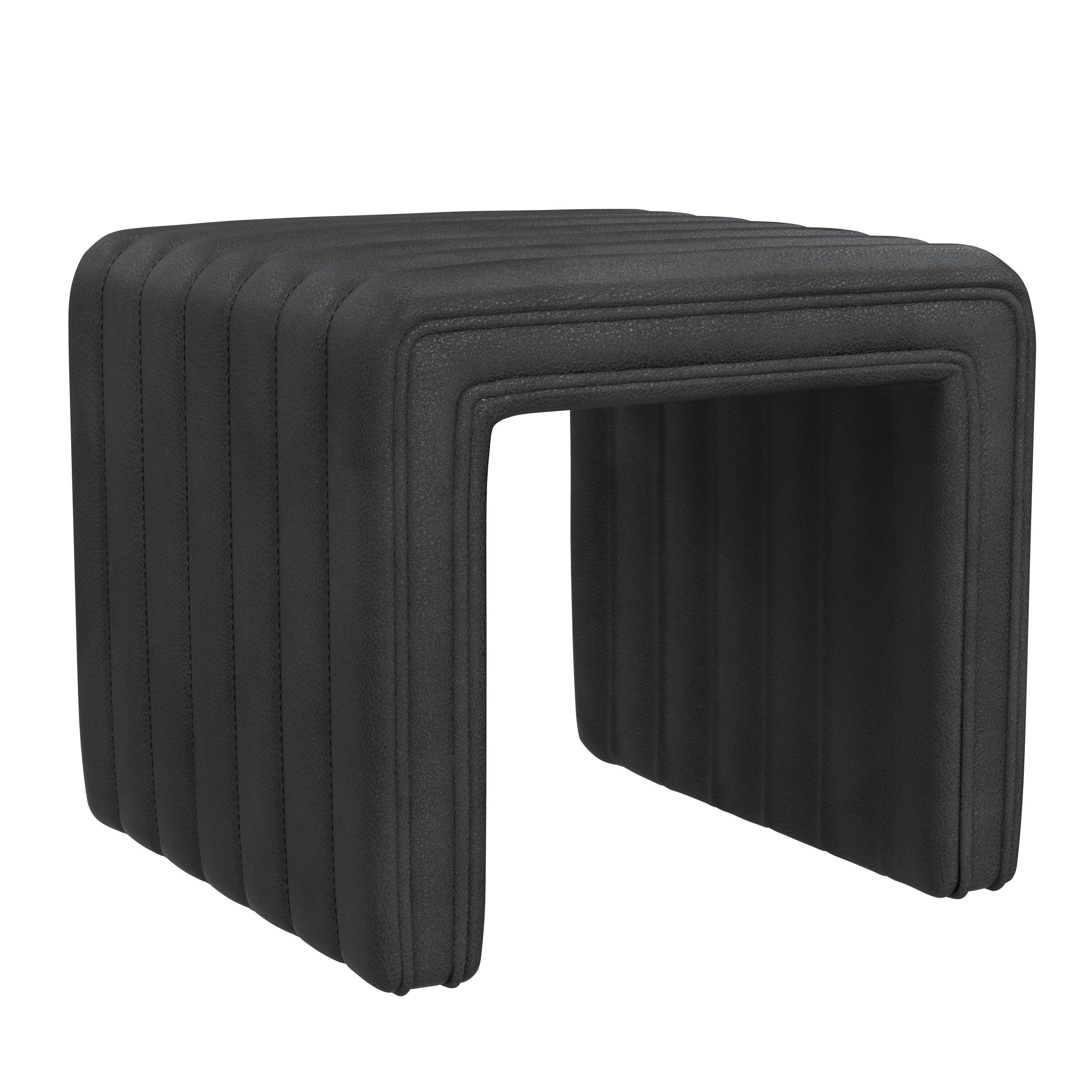 HomePop Modern Channel Faux Leather Ottoman Black: Upholstered Square Bench, No Assembly Required