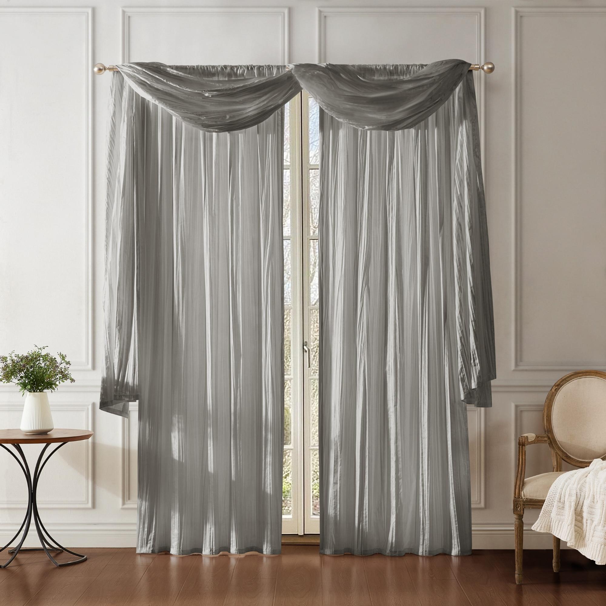 Athena Faux Silk Window Curtain and Scarf Set - 52" x 84" - Sterling Gray - Elrene Home Fashions