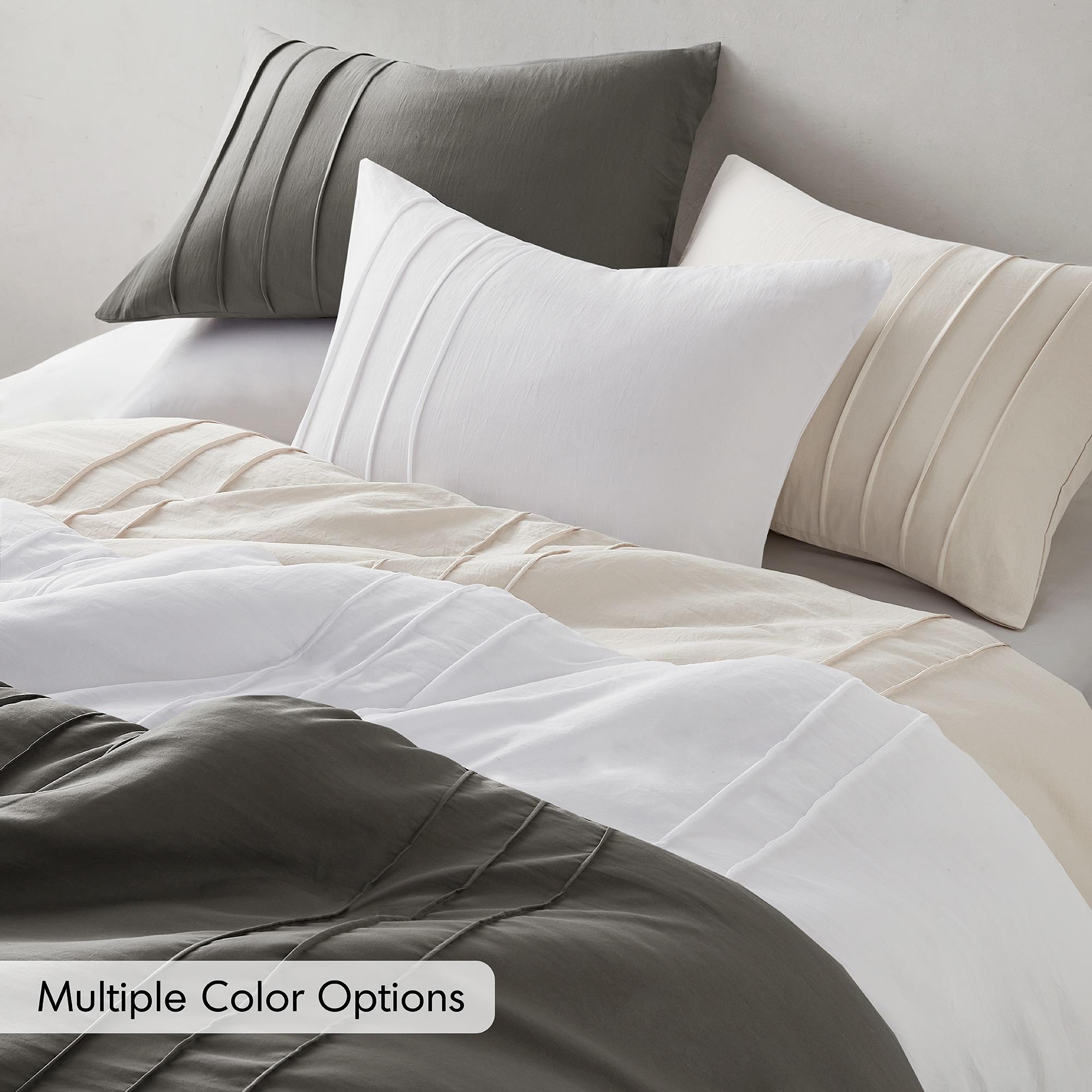 Comfort Spaces Grey Twin Size Duvet Cover Set - 2 Pieces Pintuck Pleated Duvet Cover All Season Lightweight, Extra Softness Pre-Washed Microfiber Twin Bedding Cover Shams, Twin/Twin XL