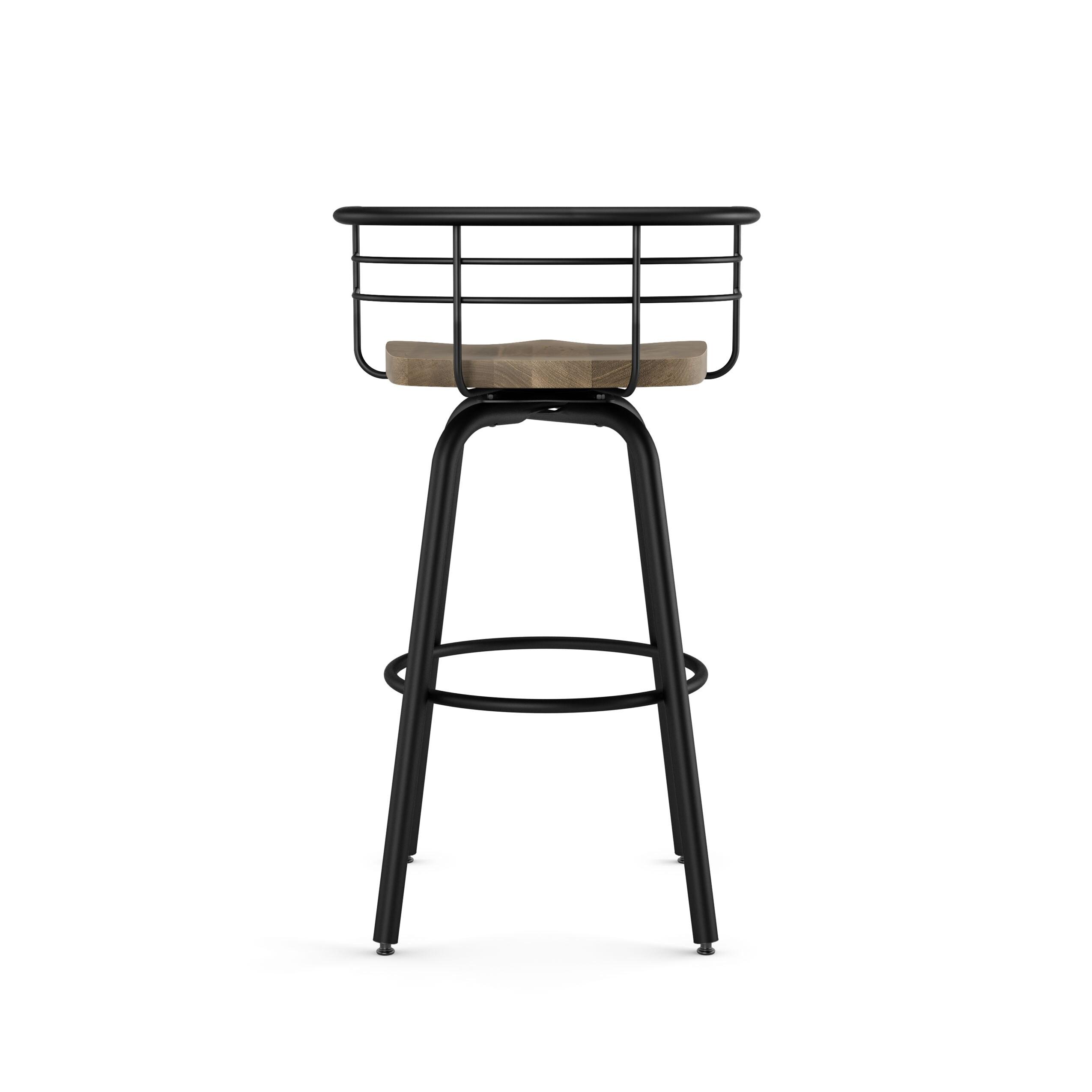 Amisco Brisk 30 In. Swivel Bar Stool - Beige Distressed Wood / Black Metal