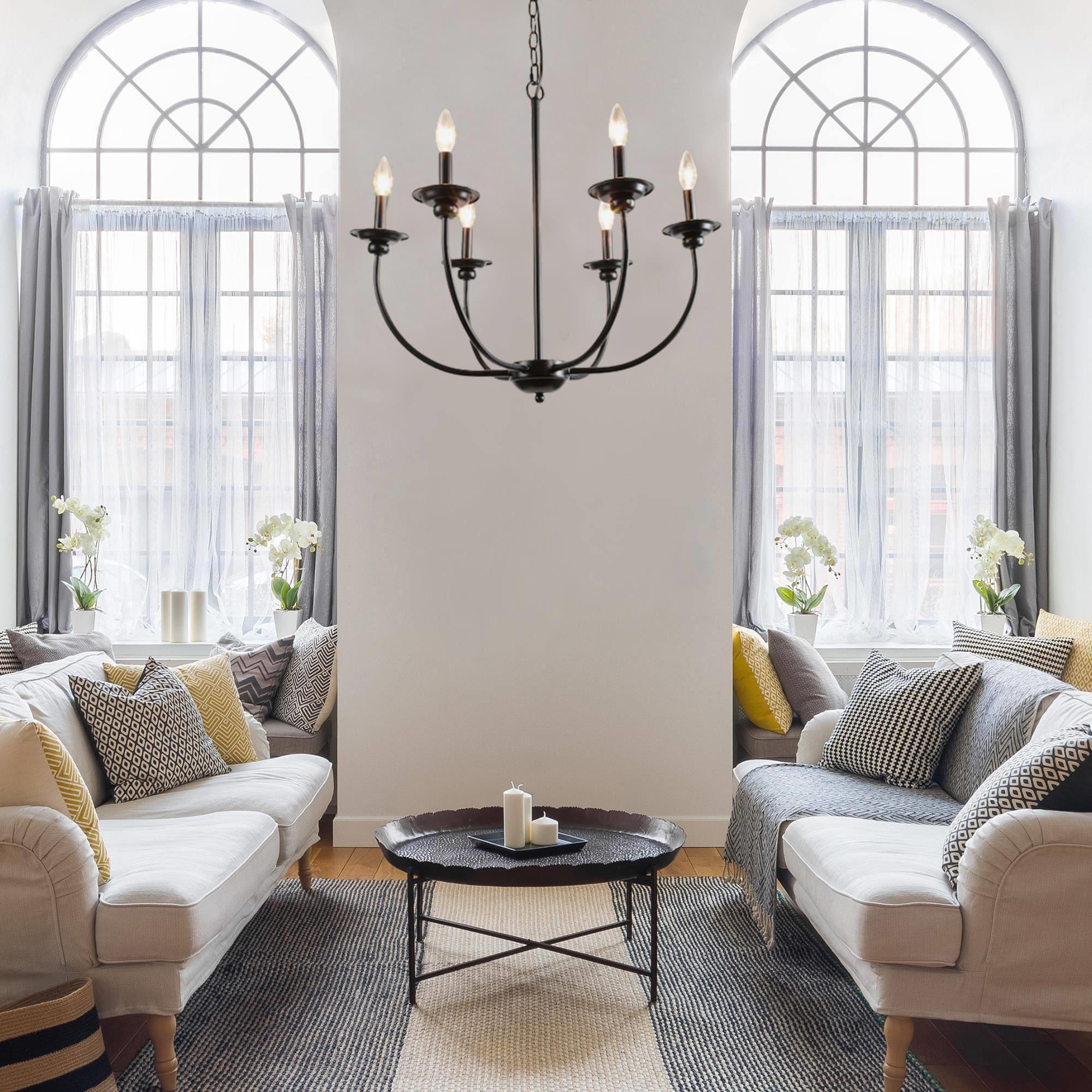 LNC 6-Light Modern/Contemporary Matte Black Large Candle Chandelier