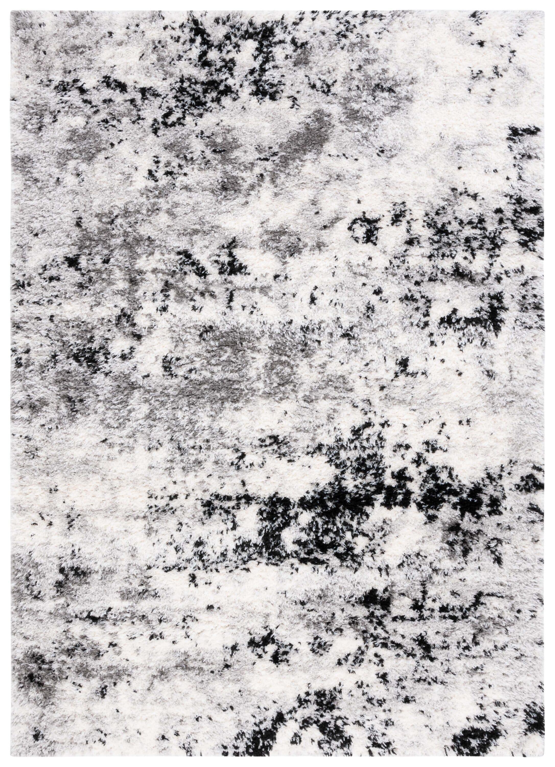 SAFAVIEH Lindsay Edna Distressed Polyester Shag Area Rug, Grey/Black Ivory, 5'3" x 7'6"