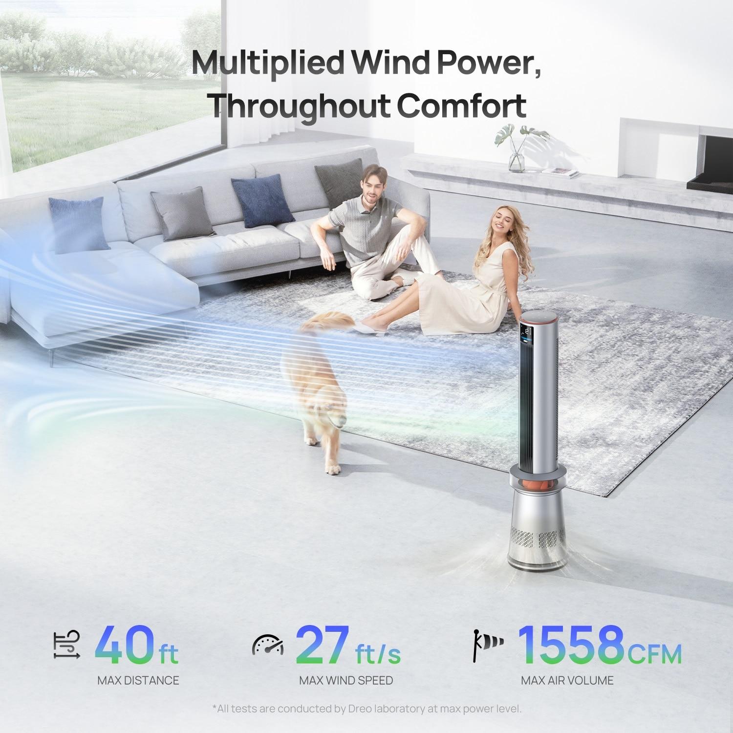 Air Purifier Tower Fan, 45 in. 2-in-1 Smart Fan, 27ft/s Velocity, 120°Oscillation, 24 H Timer, 25dB Low Noise, Silver