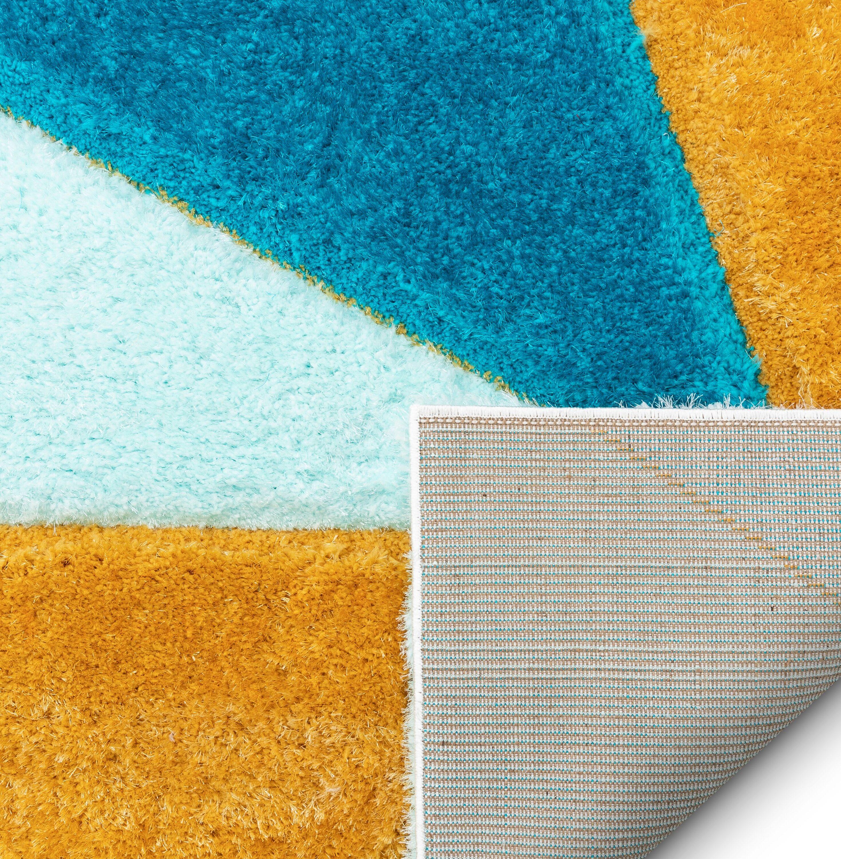 Cobina Geometric Shag Blue/Yellow Area Rug