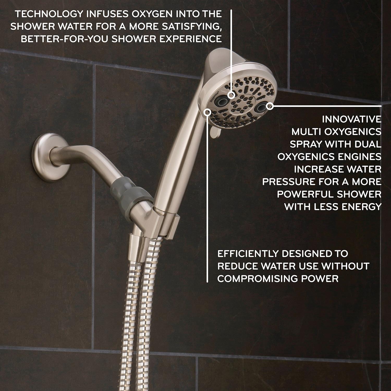 Brushed Nickel 3-Setting Handheld Showerhead with Pulse and Rain