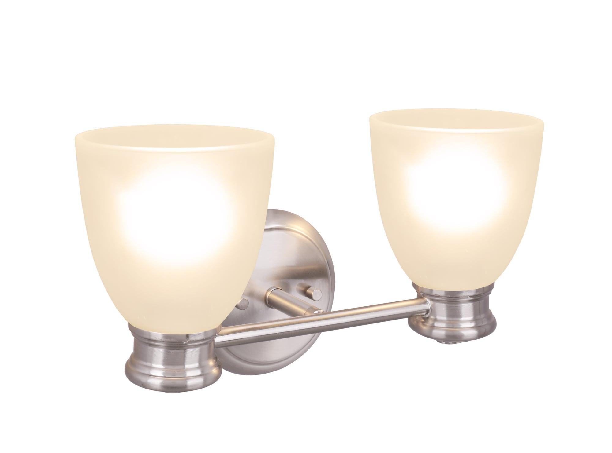 Satin Nickel 2-Light Bathroom Vanity Fixture with Frosted Glass Shades