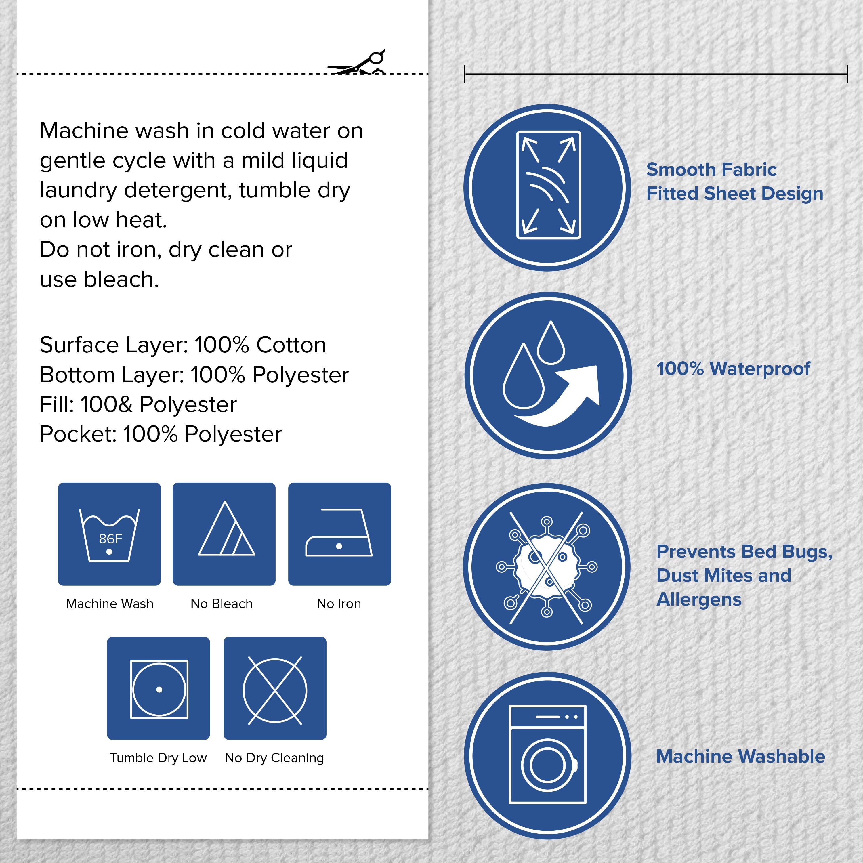 Flash Furniture Capri Comfortable Sleep Premium Fitted Waterproof, Vinyl Free Mattress Protector - Comfortable, Breathable, Quiet, Quilted Fabric Protection - King White