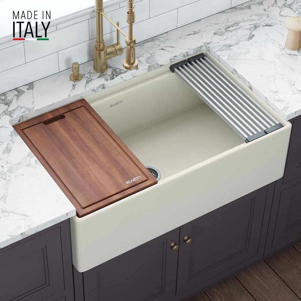 Ruvati 33 inch Fireclay Workstation Farmhouse Kitchen Sink Apron Front Single Bowl