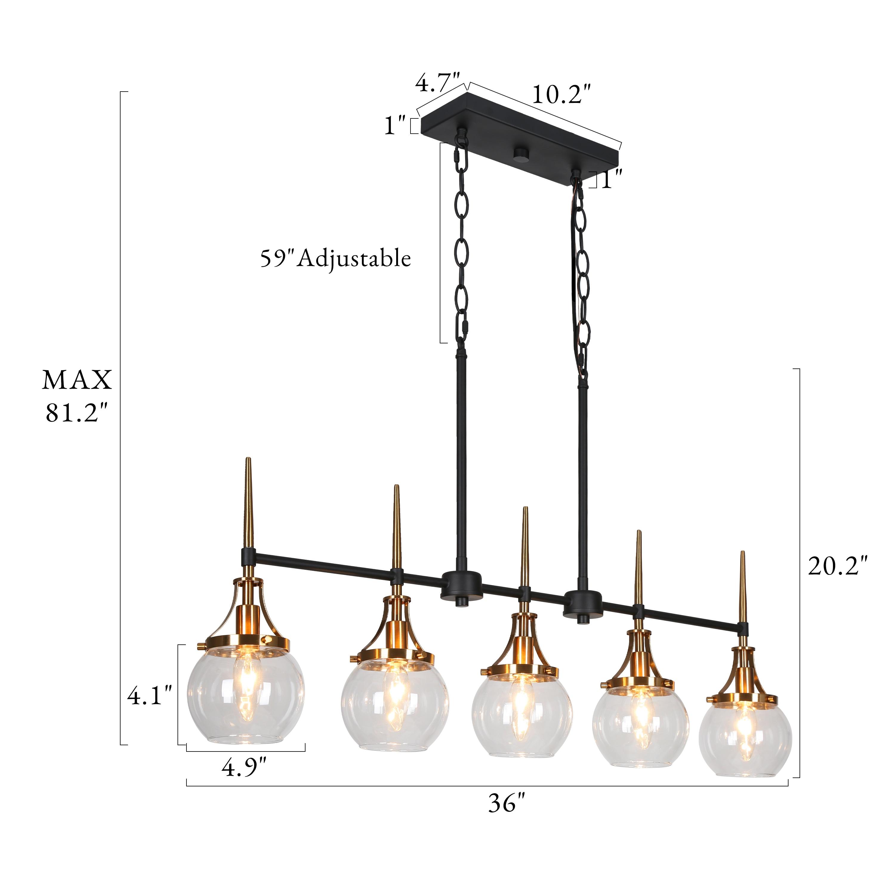 LNC Capensis 6-Light 36.2" Matte Black and Polished Gold Shaded LED Dry Rated Chandelier: UL Listed, Adjustable Height, Glass Shades